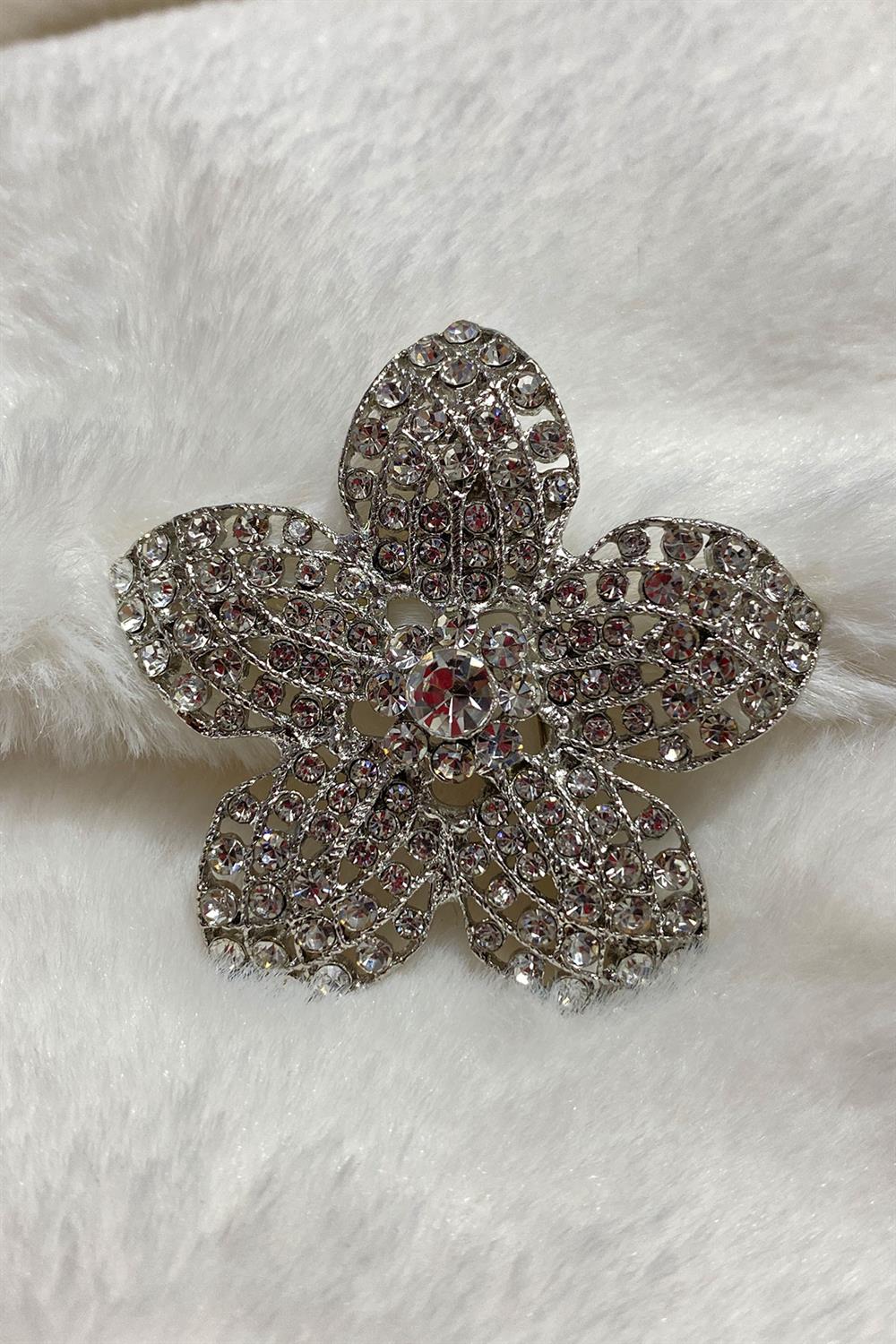 Çiçekli Taşlı Elbise Broşu