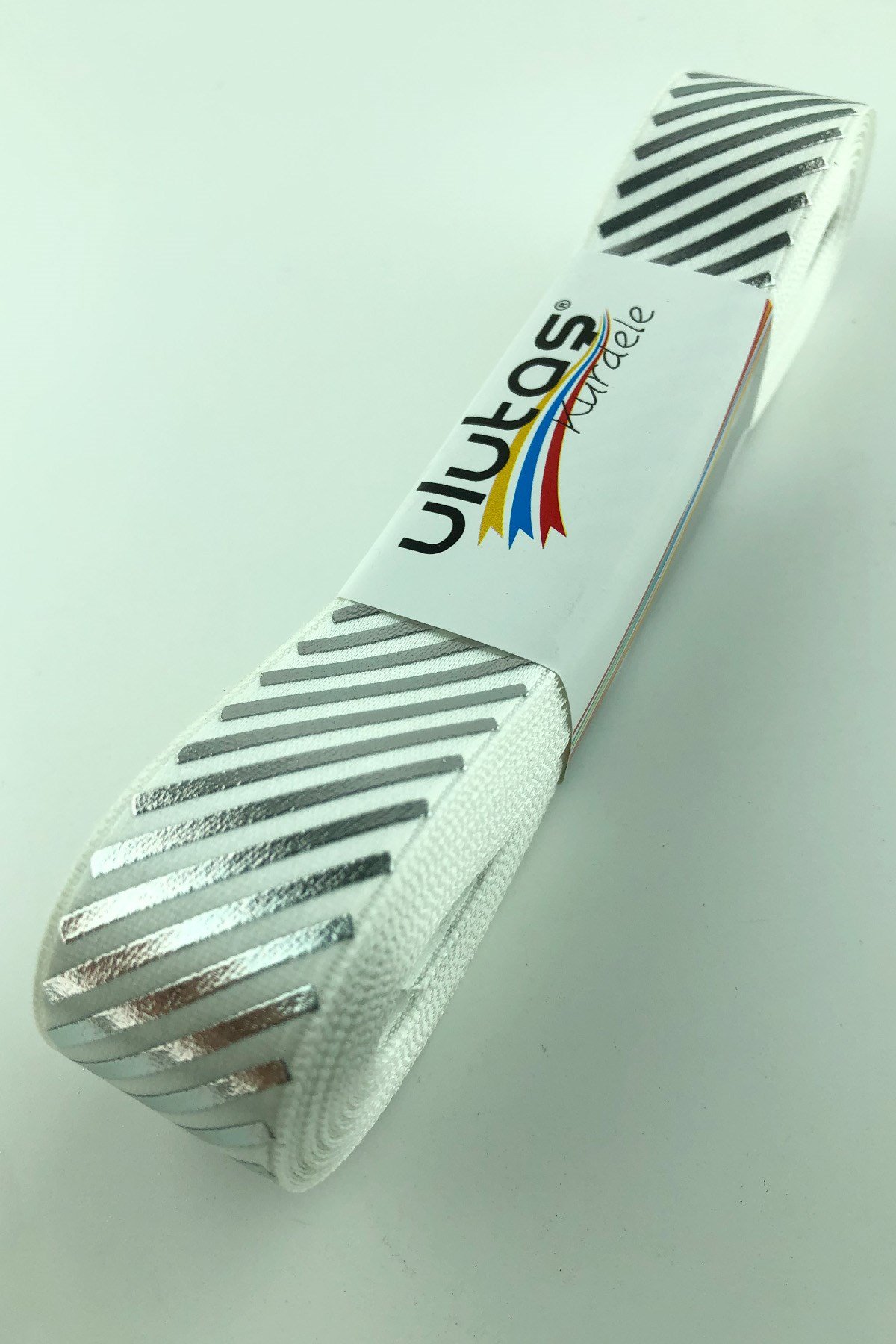 Çizgi Gümüş Varak Baskılı Saten Kurdele 2,5 cm