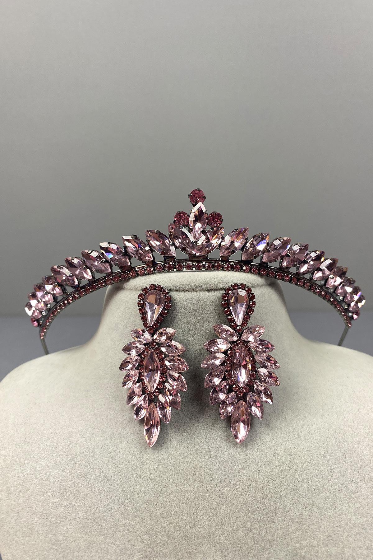 Ece Gelin Kına Tacı Ve Damla Taşlı Küpe Seti