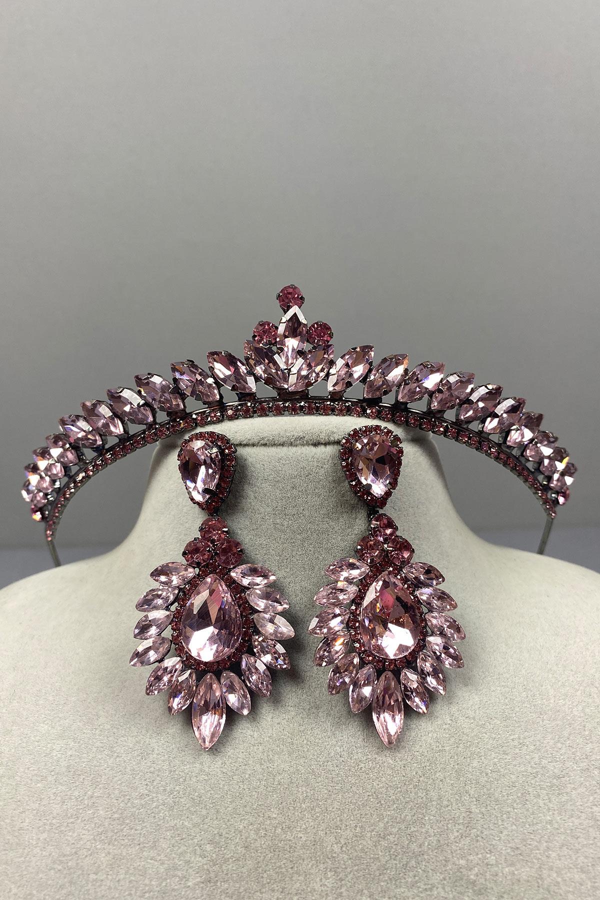 Ece Gelin Kına Tacı Ve Damla Taşlı Küpe Seti