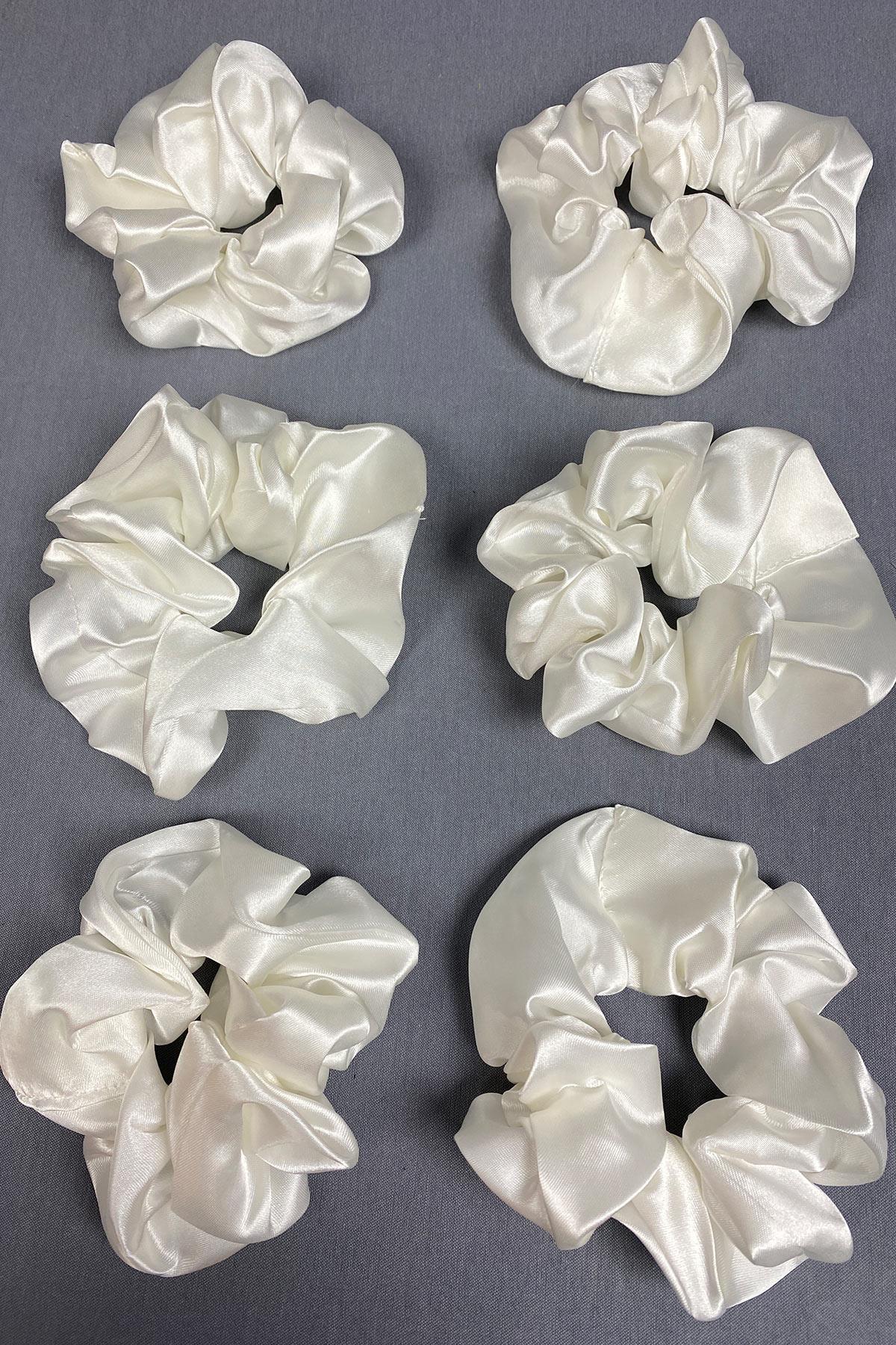 Ekru 6 Lı Saten Saç Lastik Toka Seti