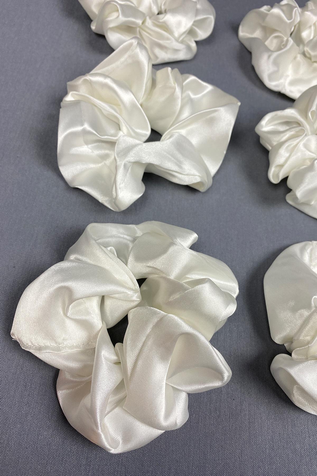 Ekru 6 Lı Saten Saç Lastik Toka Seti