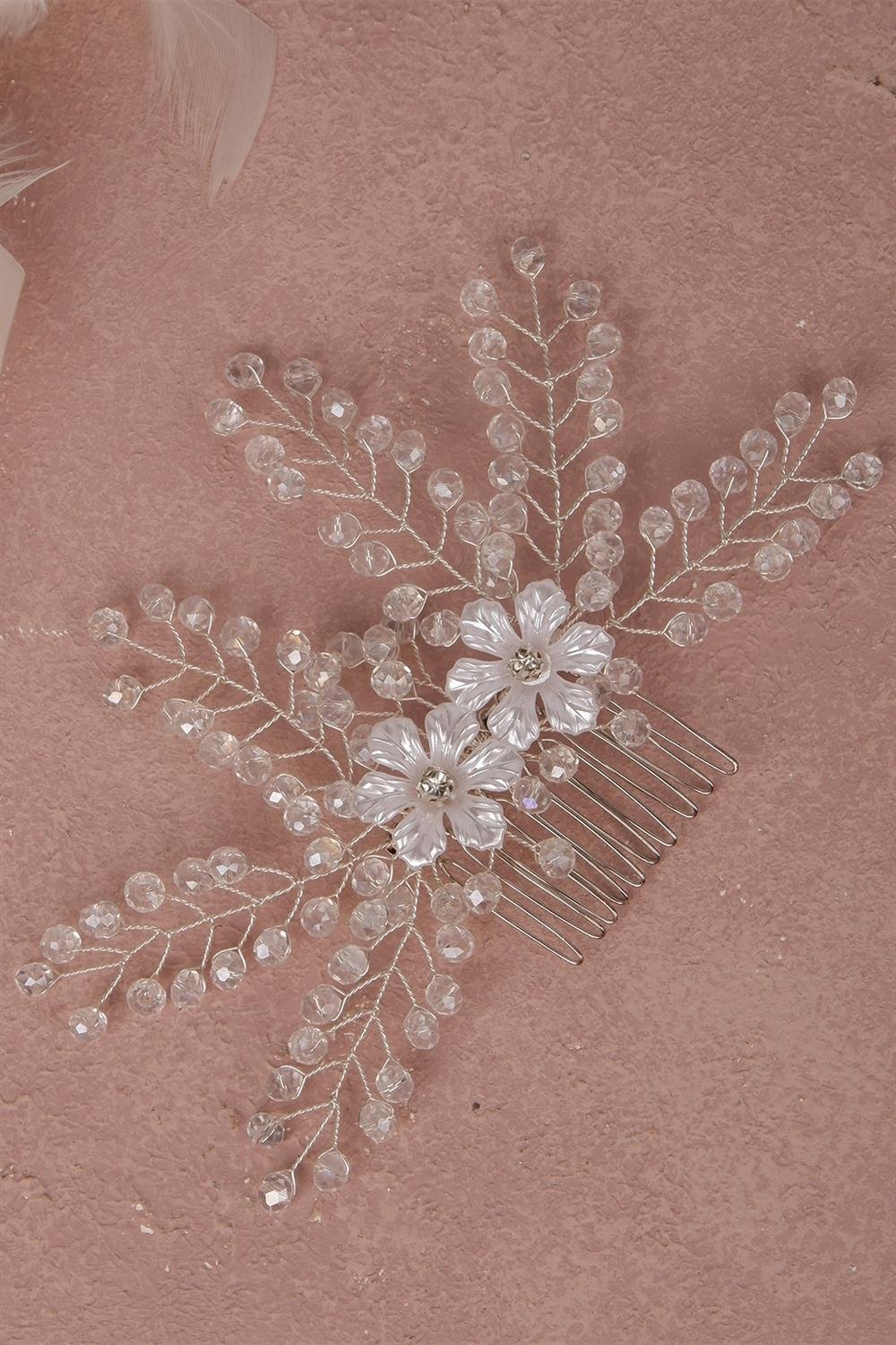 Ekru  Kristal İşlemeli Gelin Saç Ve Türban Aksesuarı