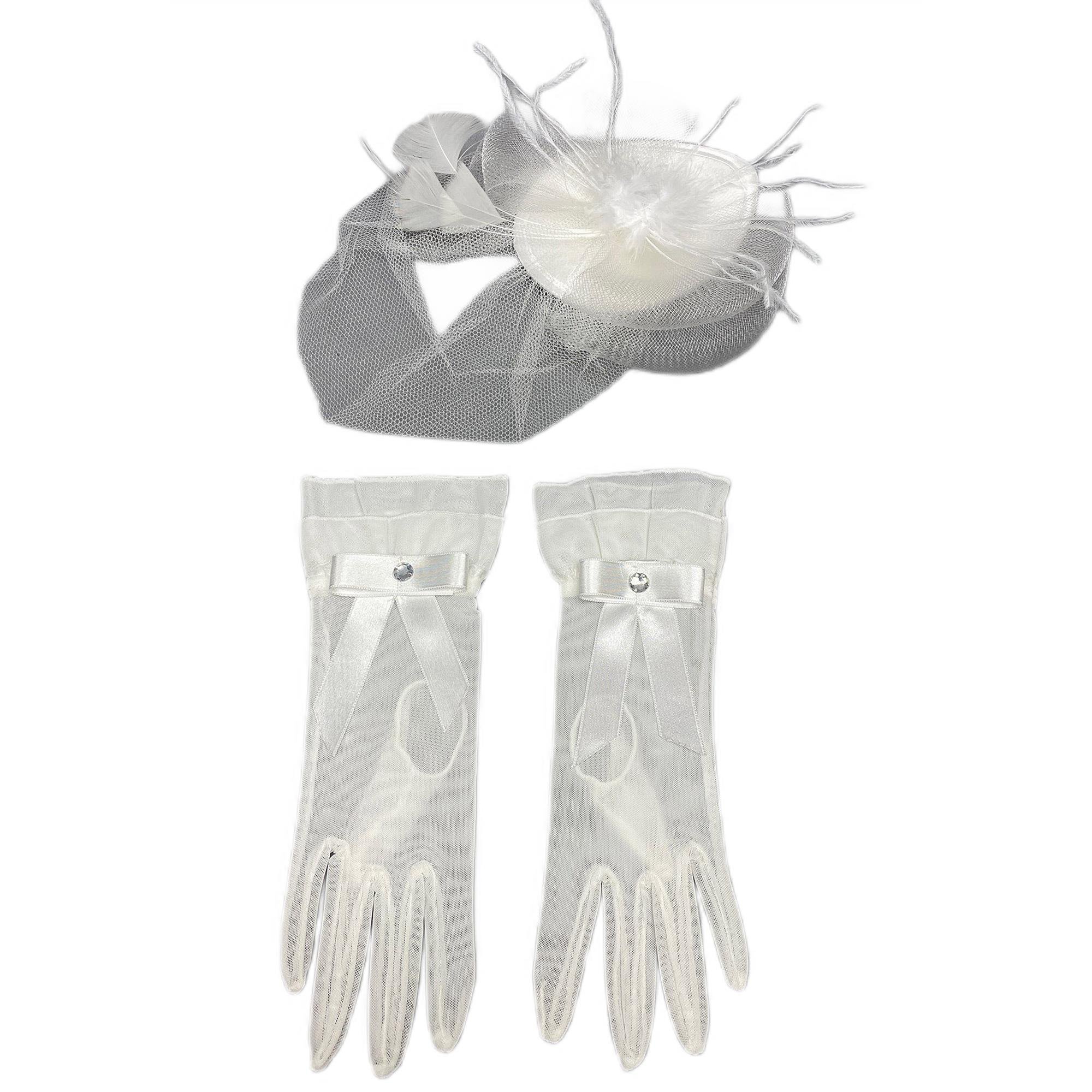 Fiyonklu Gelin Eldiveni ve Nikah Şapkası