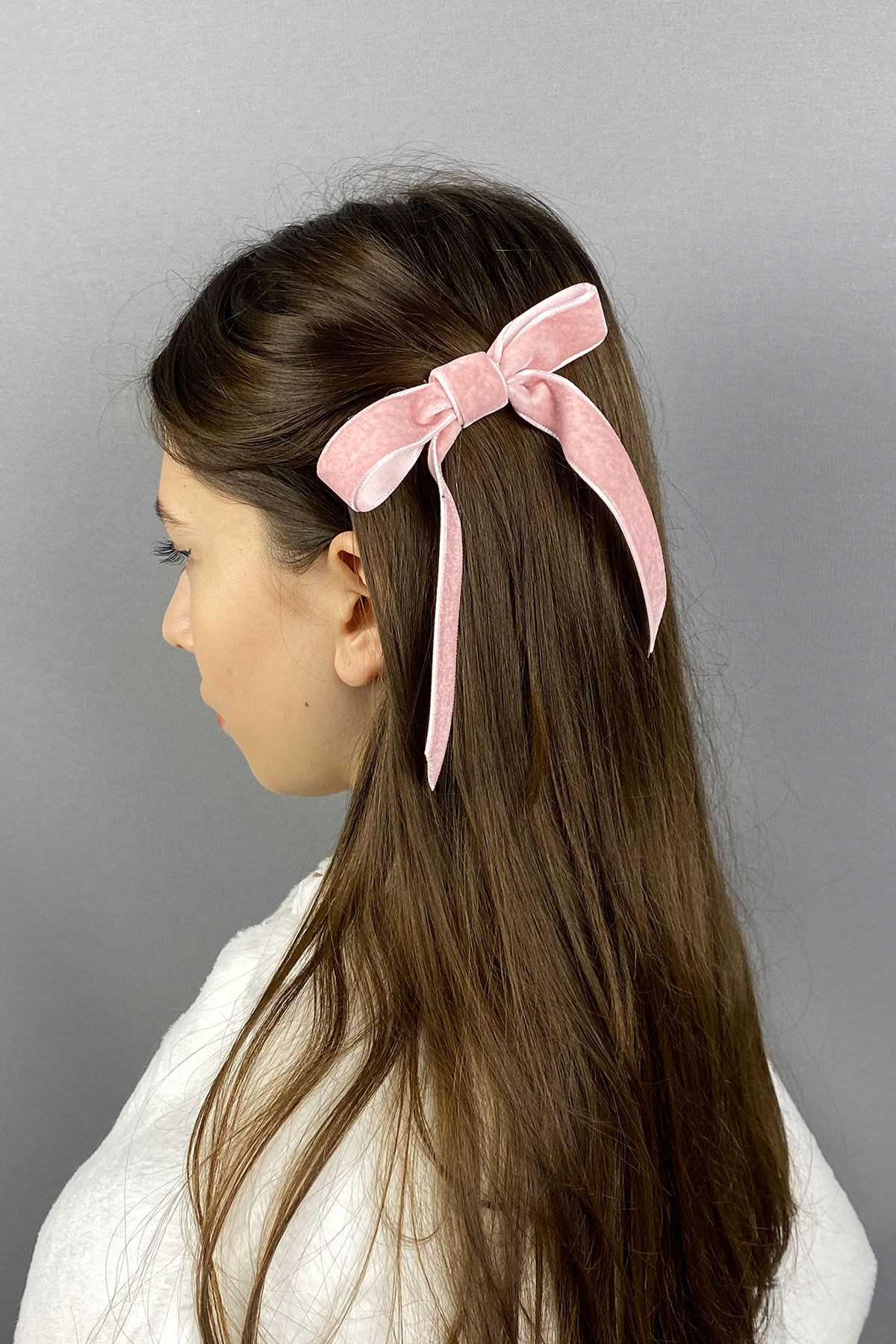 Fiyonklu Kadife Kurdeleli Saç Tokası