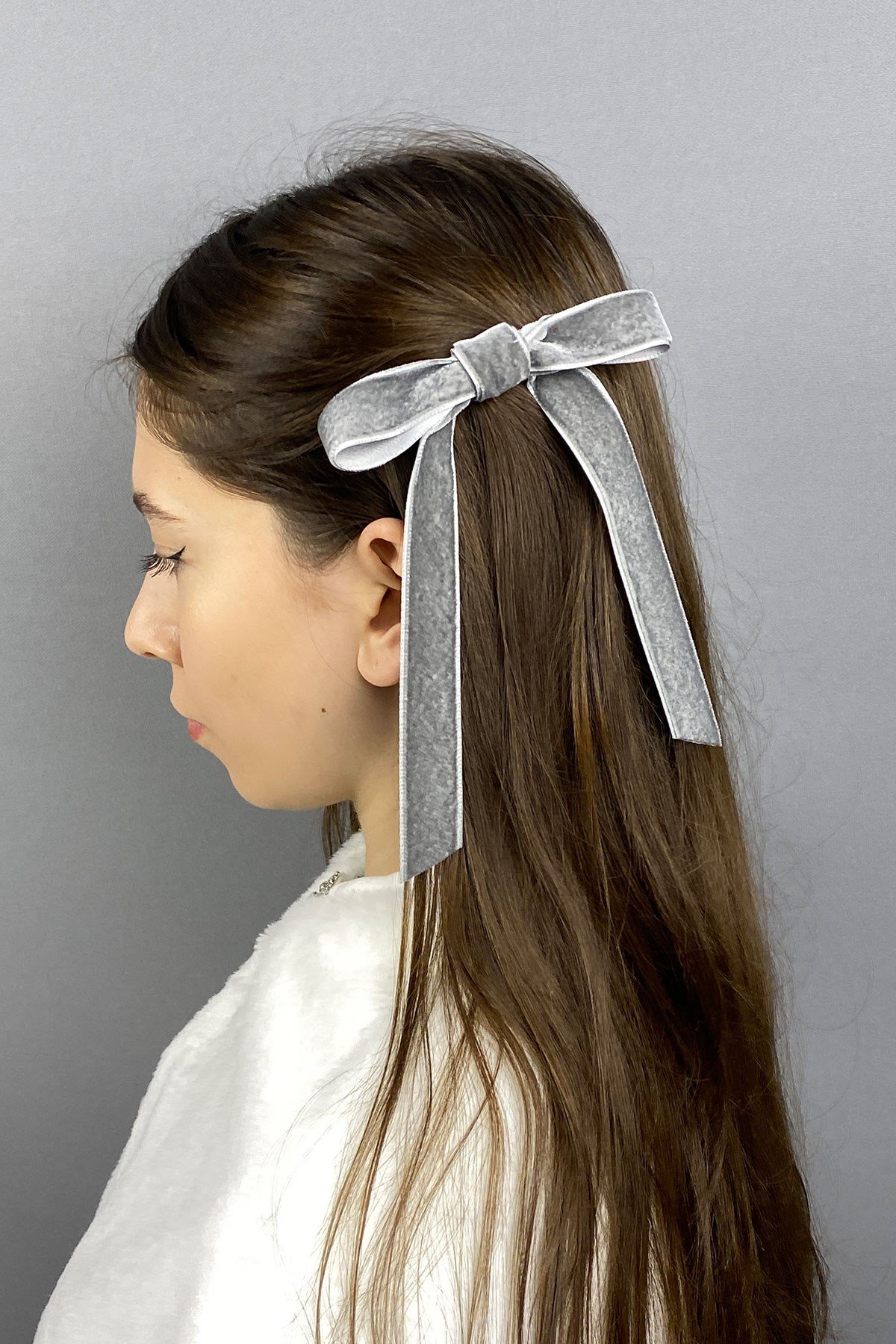 Fiyonklu Kadife Kurdeleli Saç Tokası