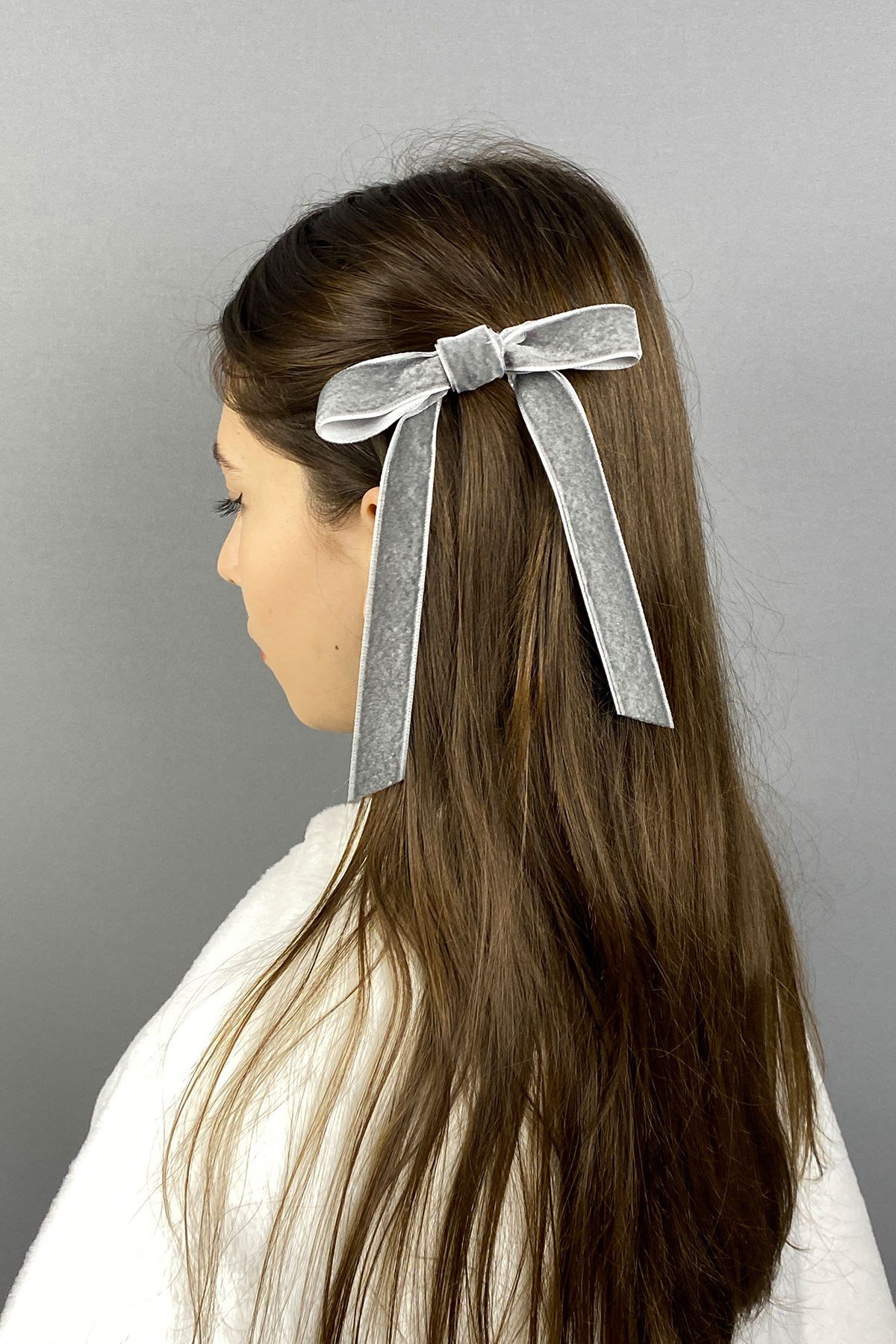 Fiyonklu Kadife Kurdeleli Saç Tokası