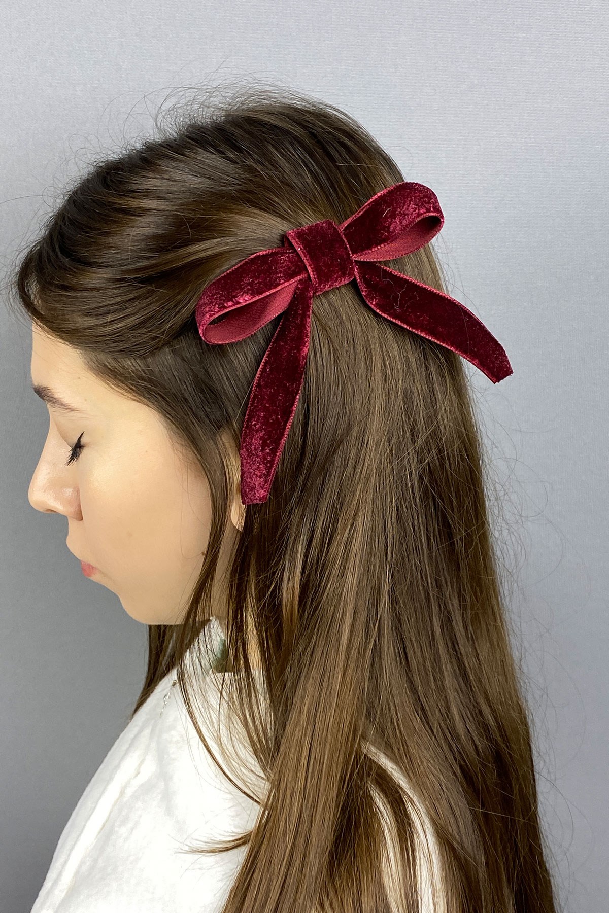 Fiyonklu Kadife Kurdeleli Saç Tokası