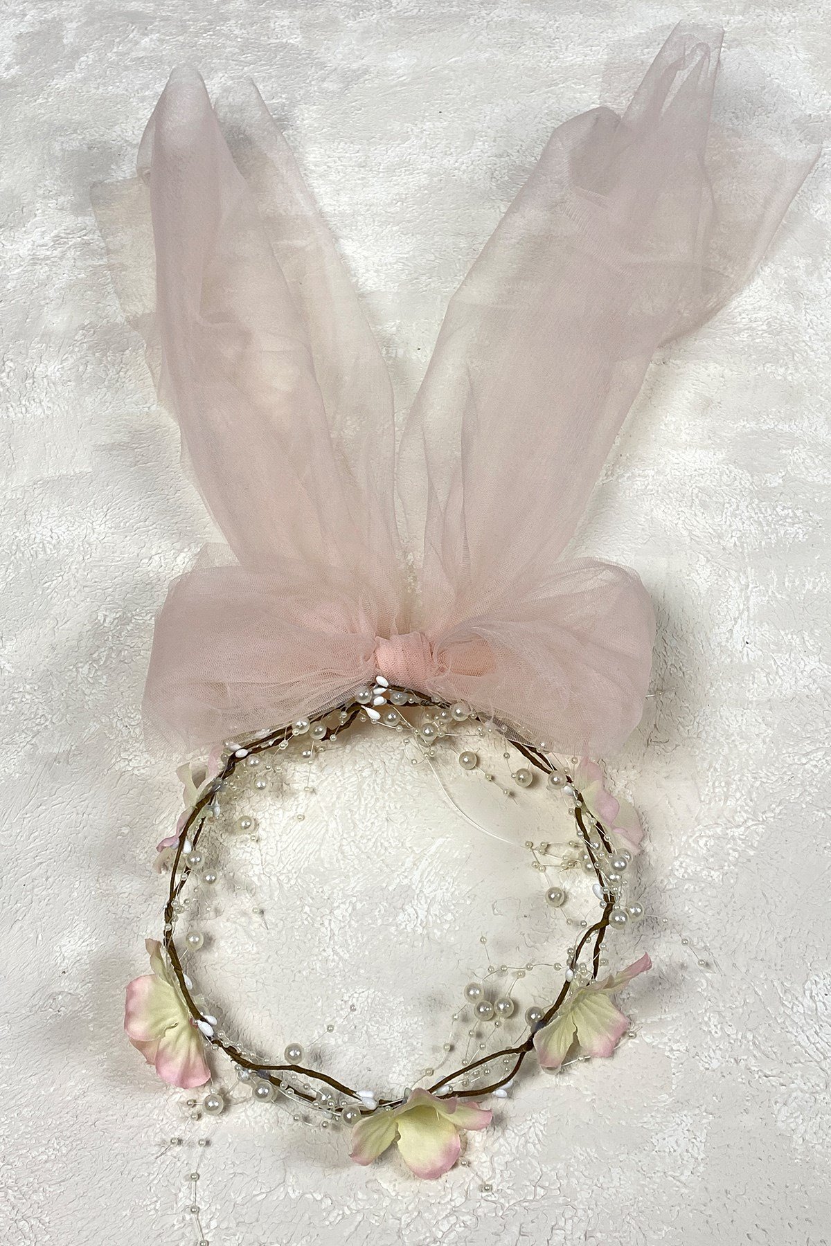 Fiyonklu Ortanca Çiçekli Özel Gelin Kına Tacı