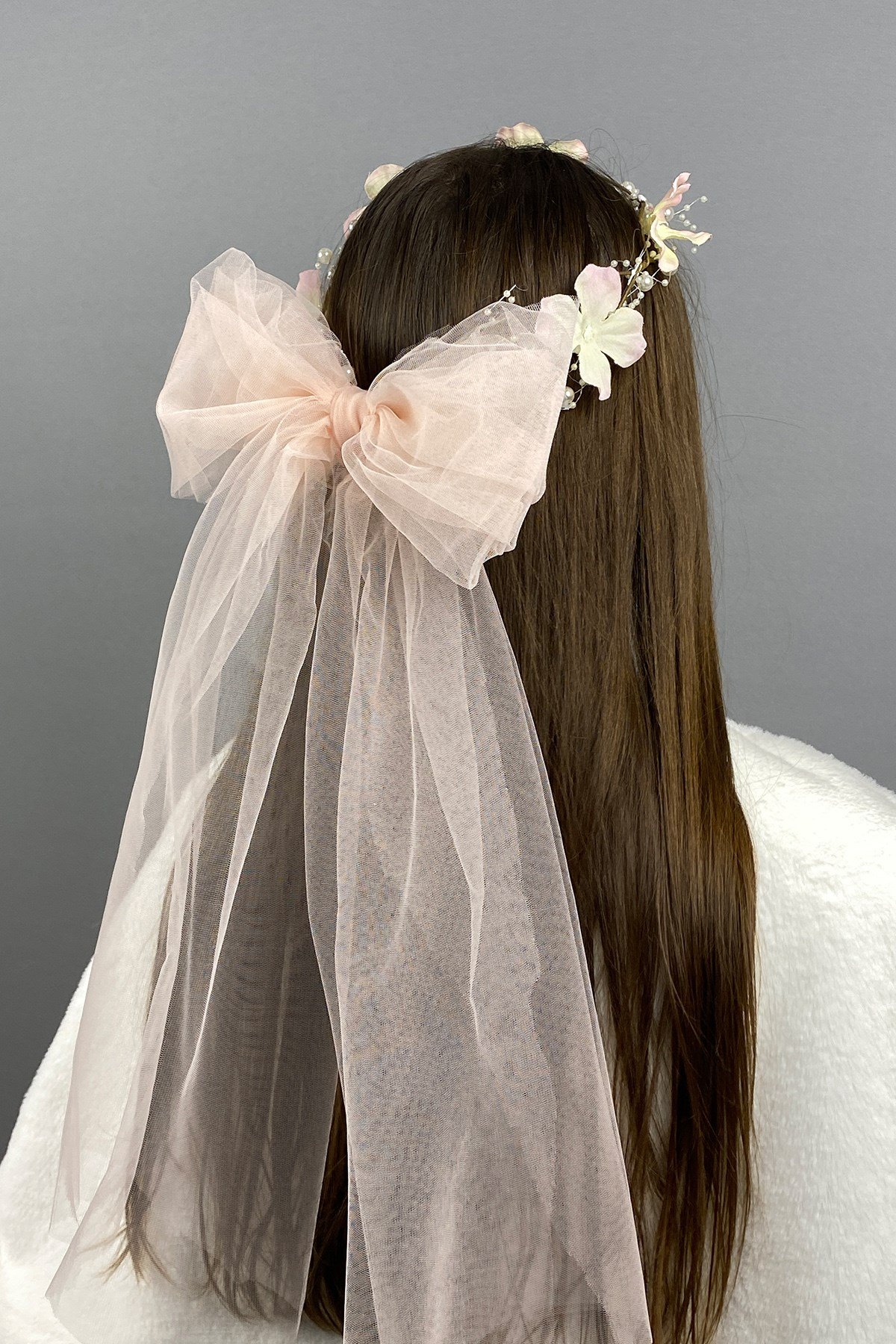 Fiyonklu Ortanca Çiçekli Özel Gelin Kına Tacı