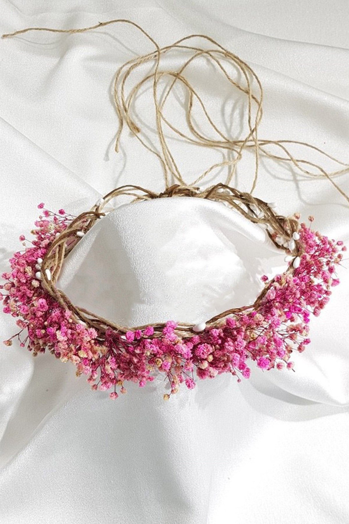 Fuşya Cipsolu Kuru Çiçekli Taç