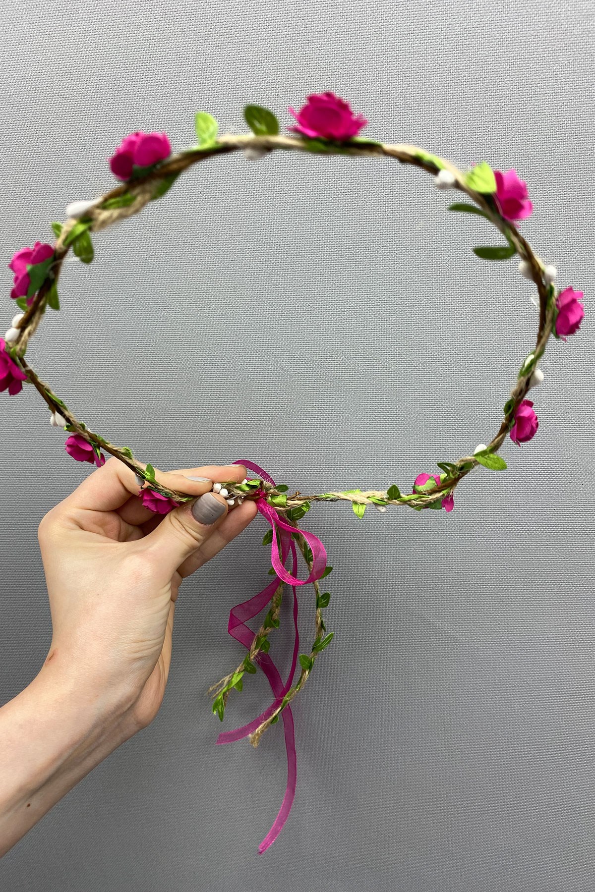 Fuşya Kagıt Güllü Yapraklı Nedime Tacı ve Hediyelik Çocuk Tacı