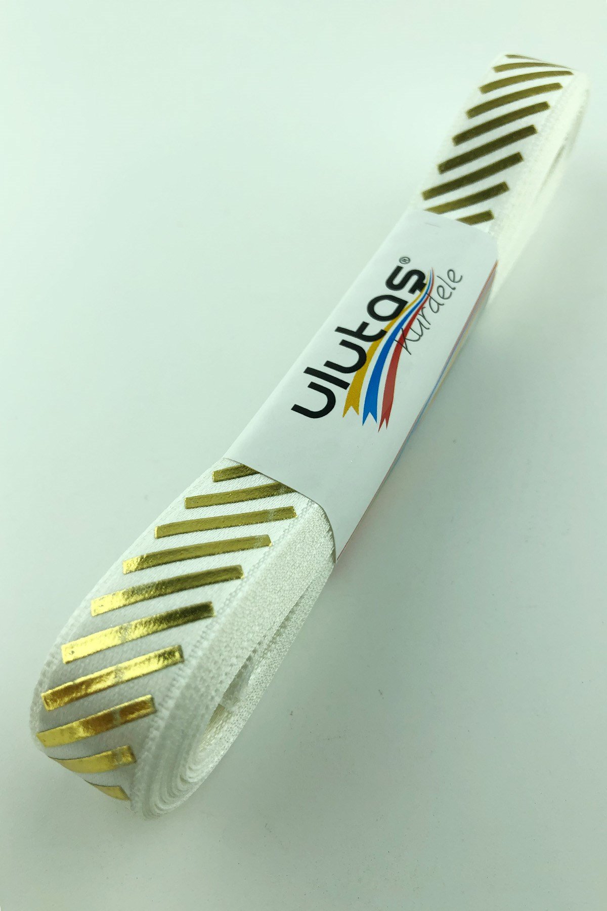 Gold Çapraz Varak Baskılı Saten Kurdele 1,5 cm