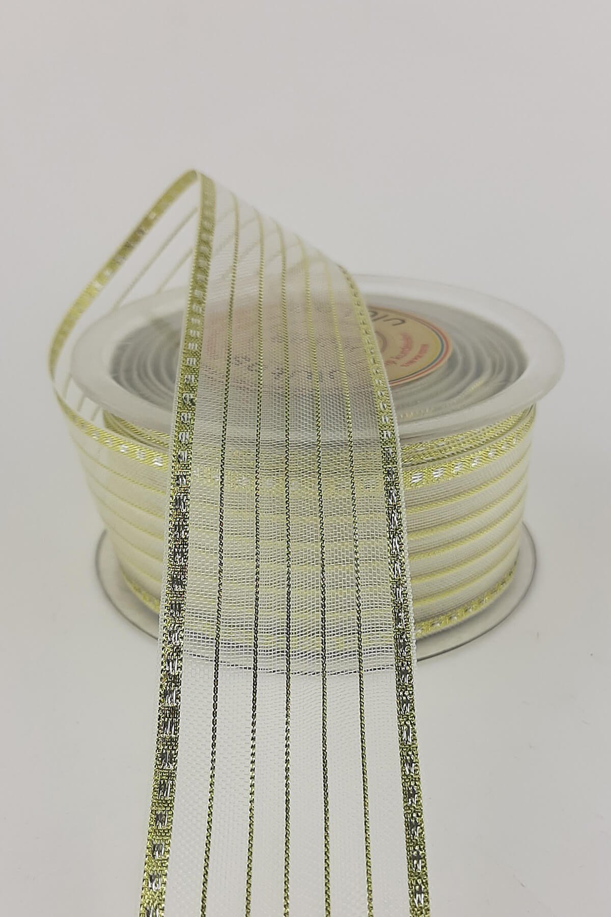 Gold Çizgili Fantezi Şifon Kurdele 25 mt