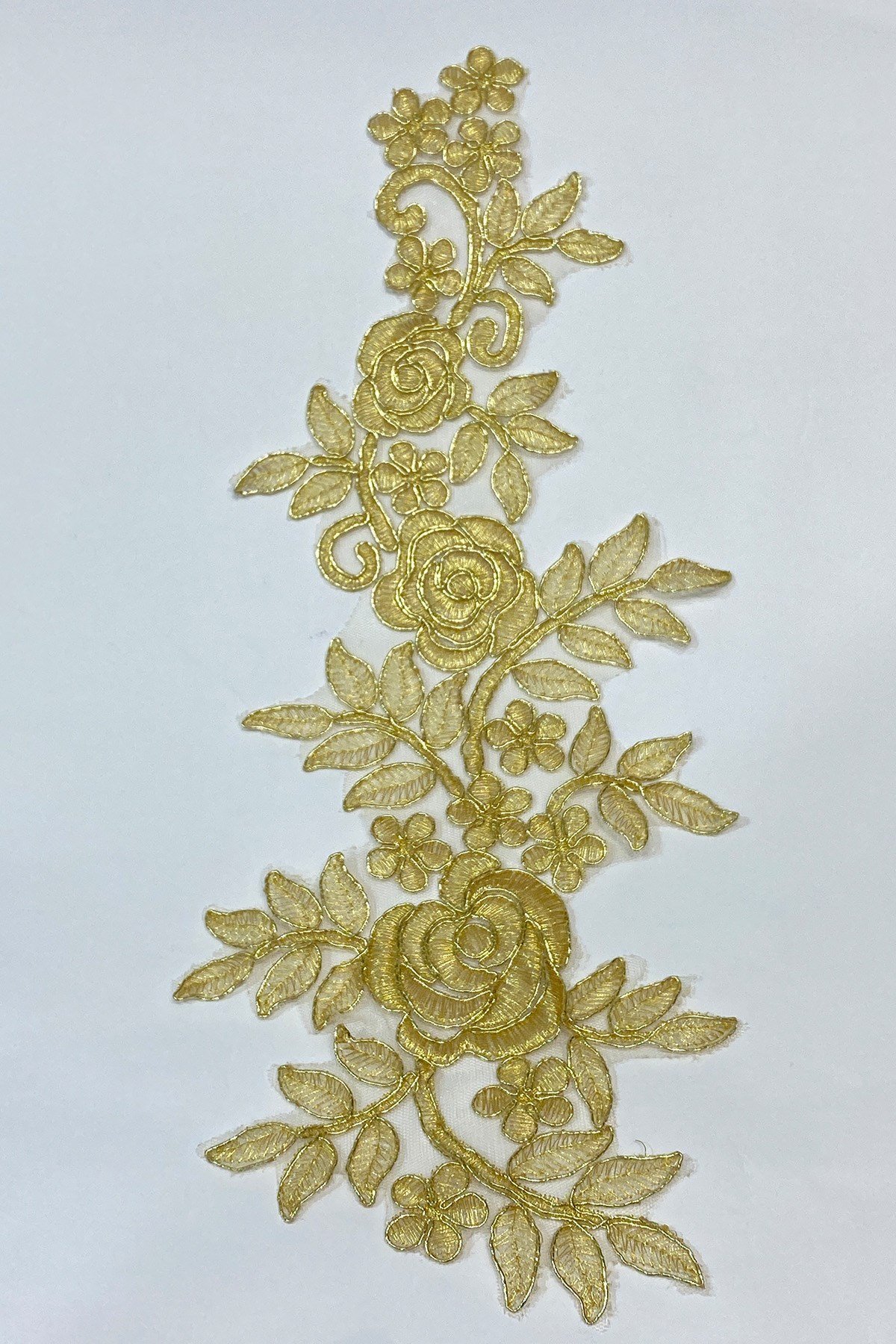 Gold Gül Desen Dantel Güpür Aplik