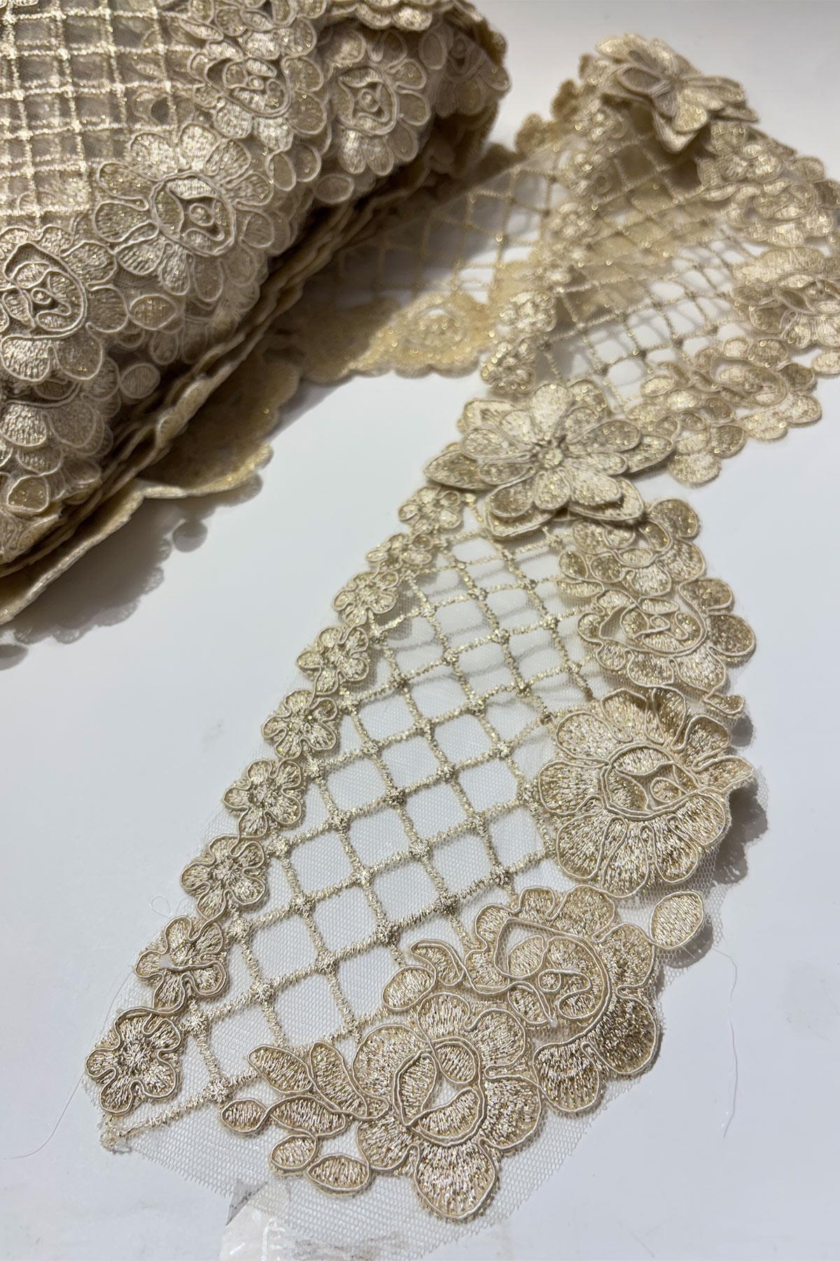 Gold Simli  Fransız Güpür Kenar Dantel Şerit
