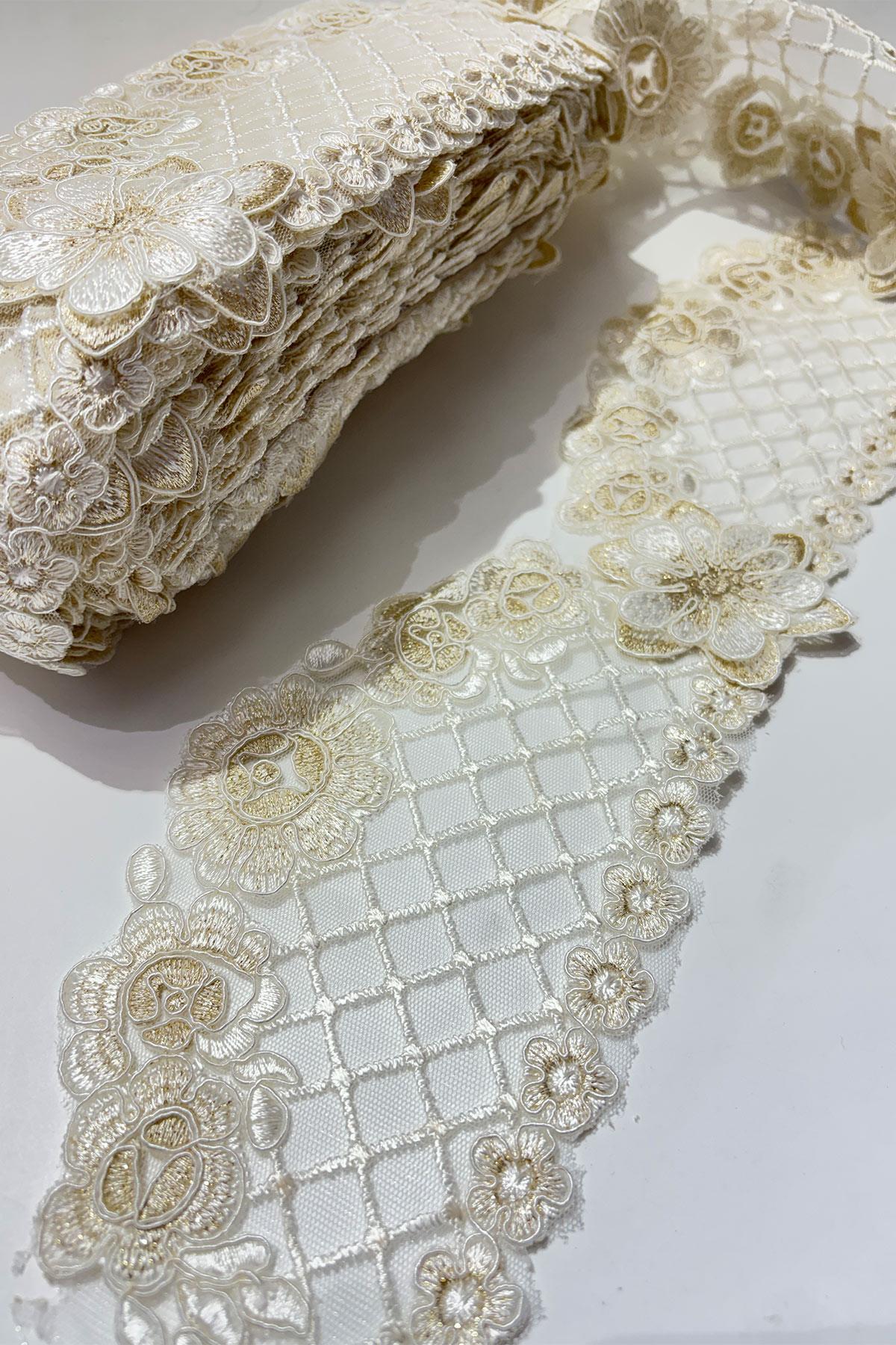 Gold Simli Fransız Güpür Kenar Dantel Şerit