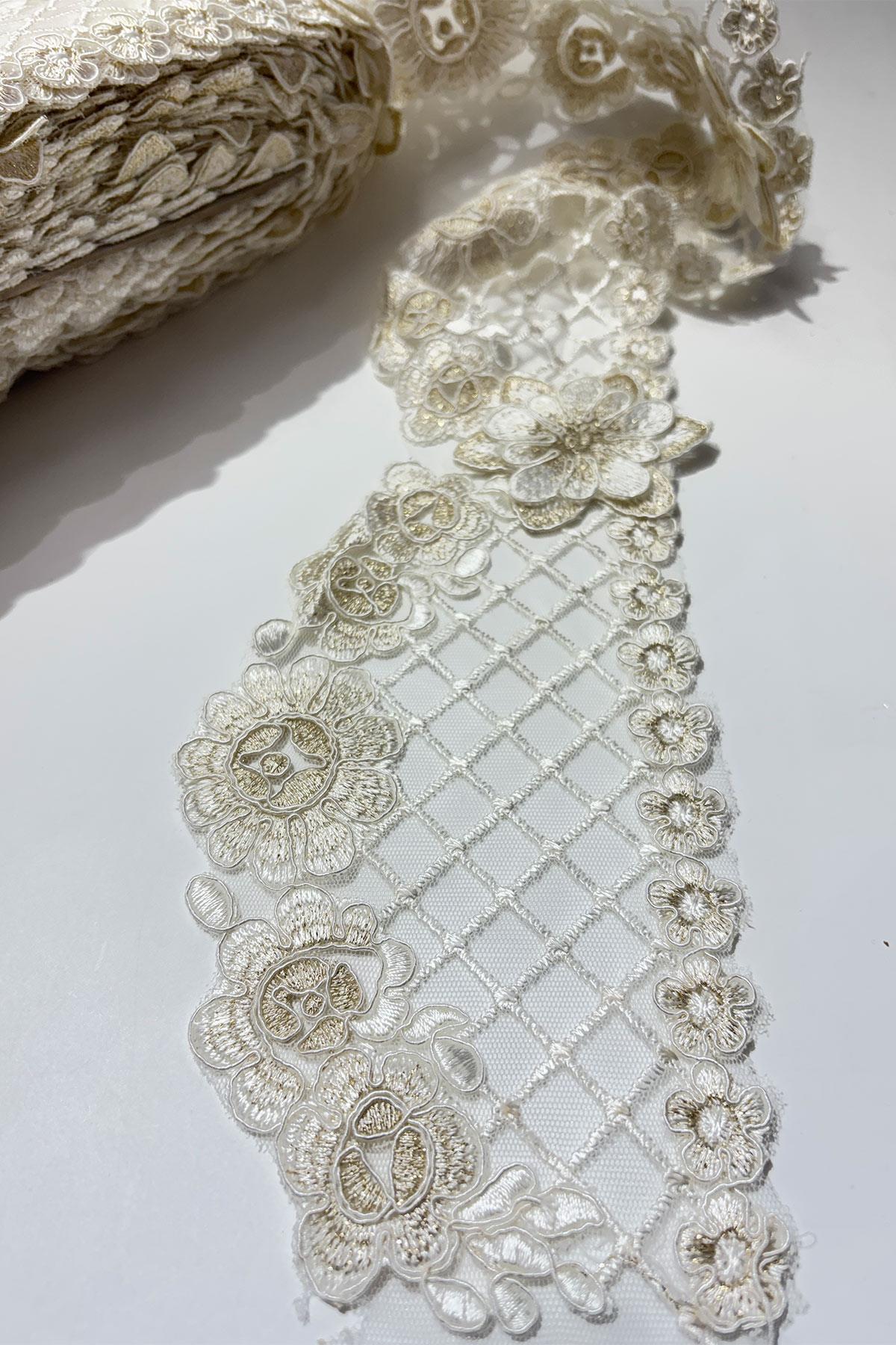 Gold Simli Fransız Güpür Kenar Dantel Şerit