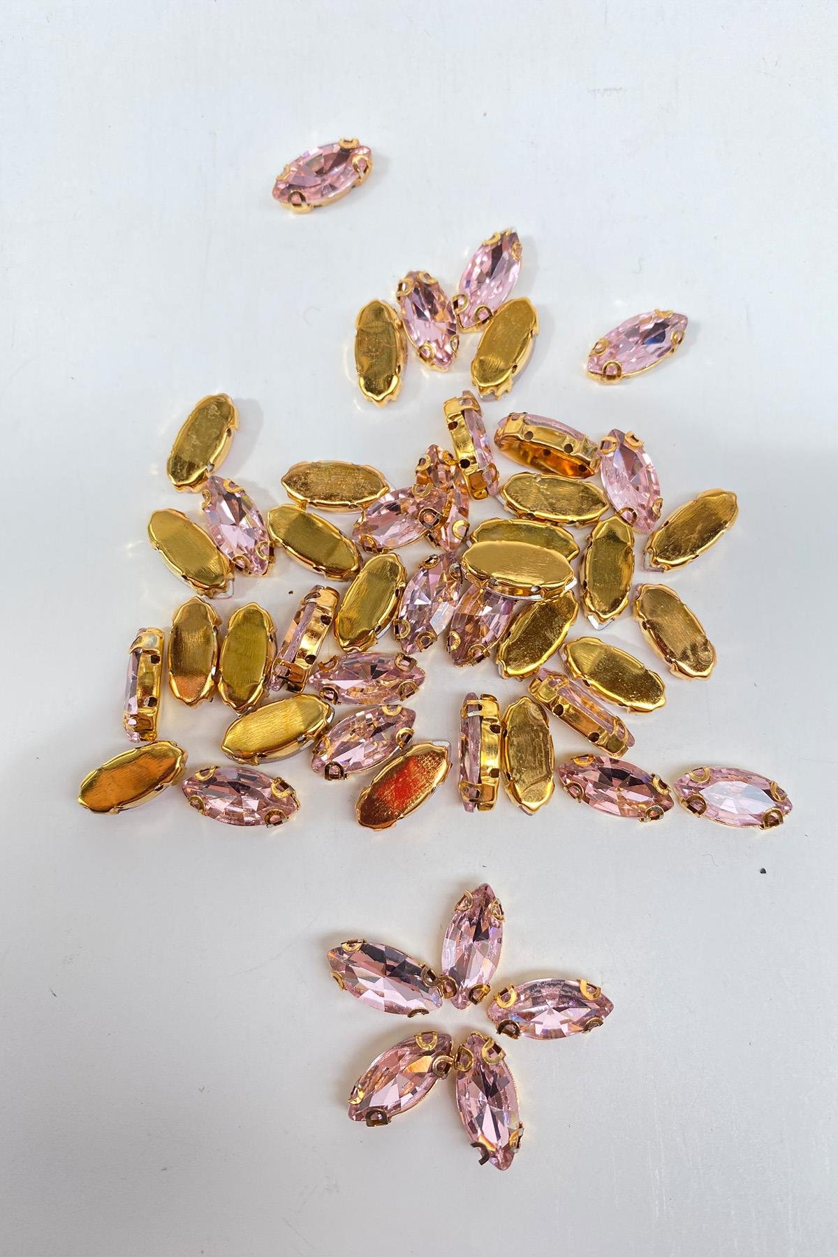 Gold Zeminli Dikme Parlak Cam Mekik Boncuk 10 Adet