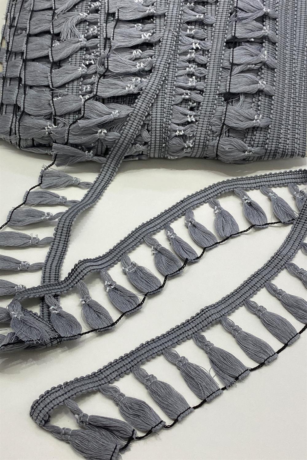 Gri Pamuk Saçak Püskül Şerit