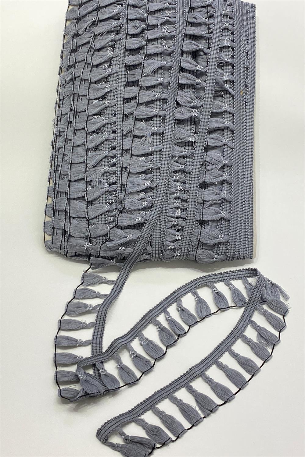 Gri Pamuk Saçak Püskül Şerit