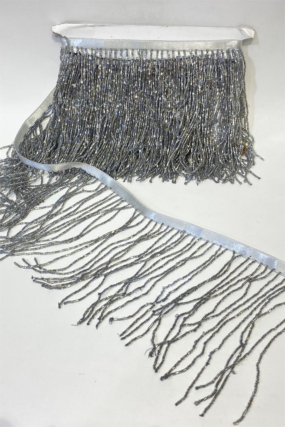 Gri Renk Boncuklu 15 cm Saçak Püskül