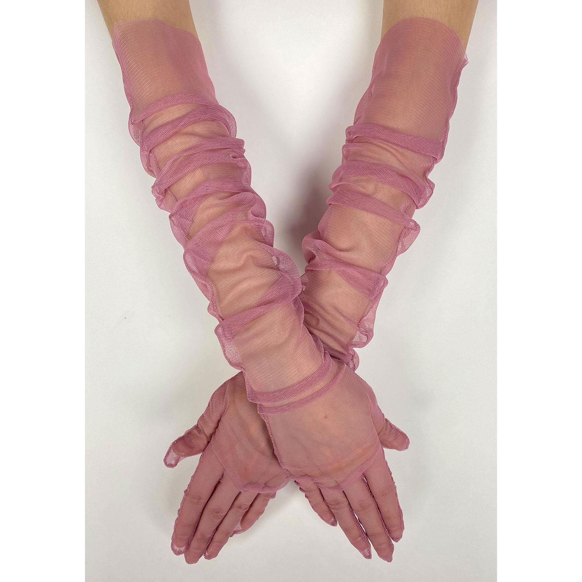 Gül Kurusu Uzun Şık Gelin Eldiveni Tül Eldiven Nikah/Düğün/Parti Eldiveni