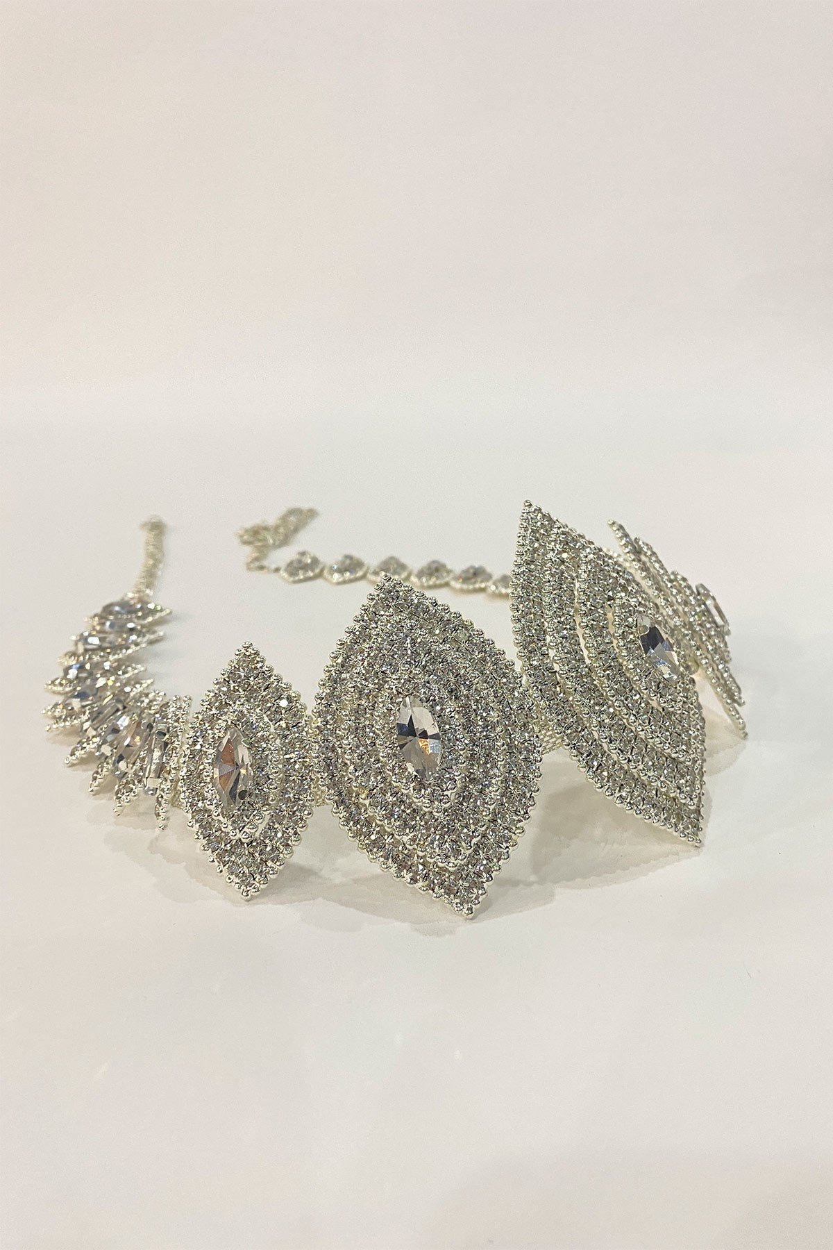 Gümüş Abiye Baklava Motifli Taşlı Kemer