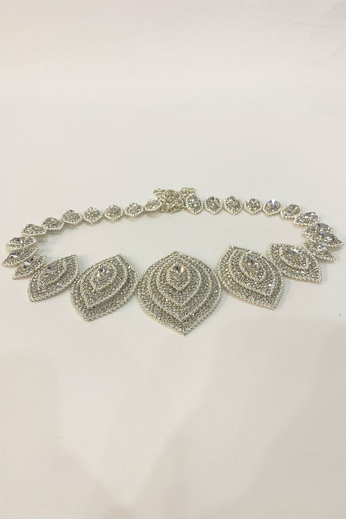 Gümüş Abiye Baklava Motifli Taşlı Kemer