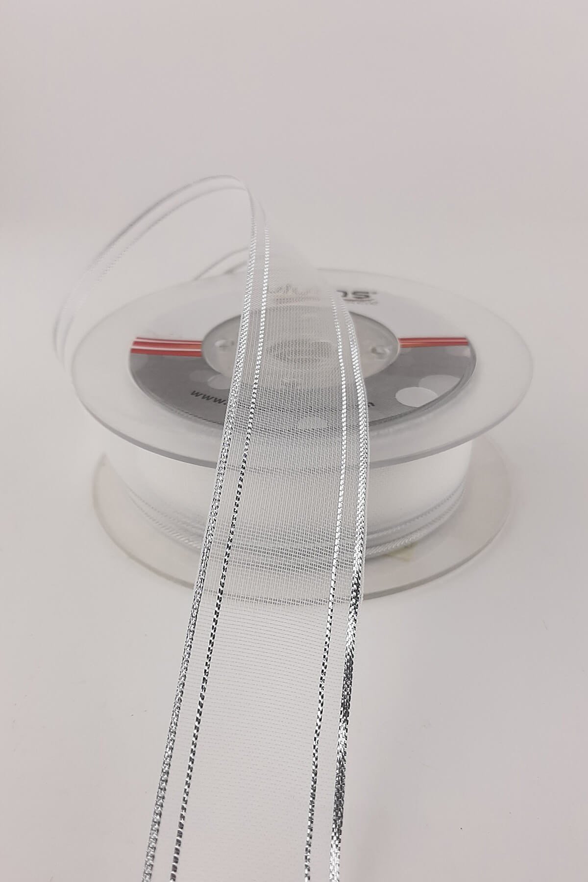 Gümüş Cizgili Fantezi Sim Şifon kurdele 25 mt