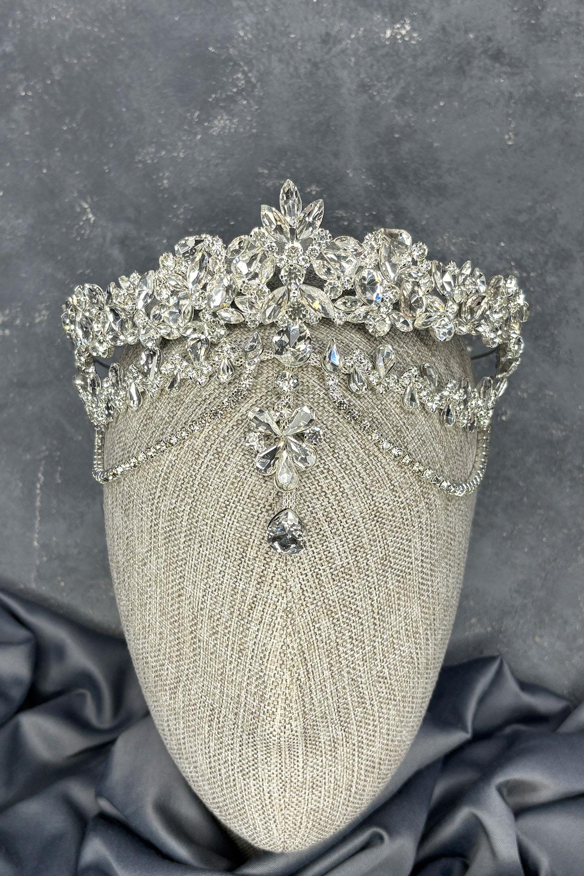 Gümüş Dali Alınlık Sallantılı Gelin Kına Tacı Saç Aksesuarı