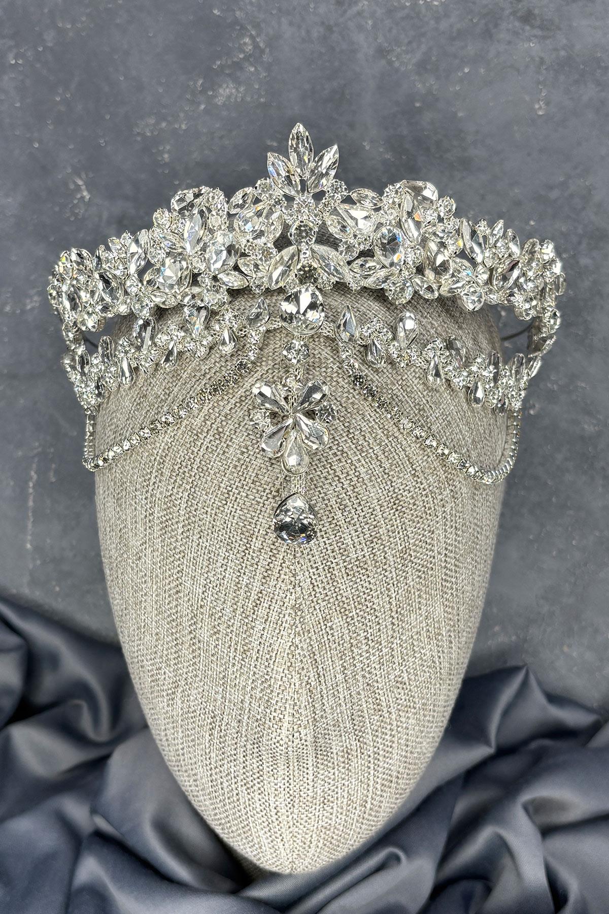 Gümüş Dali Alınlık Sallantılı Gelin Kına Tacı Saç Aksesuarı