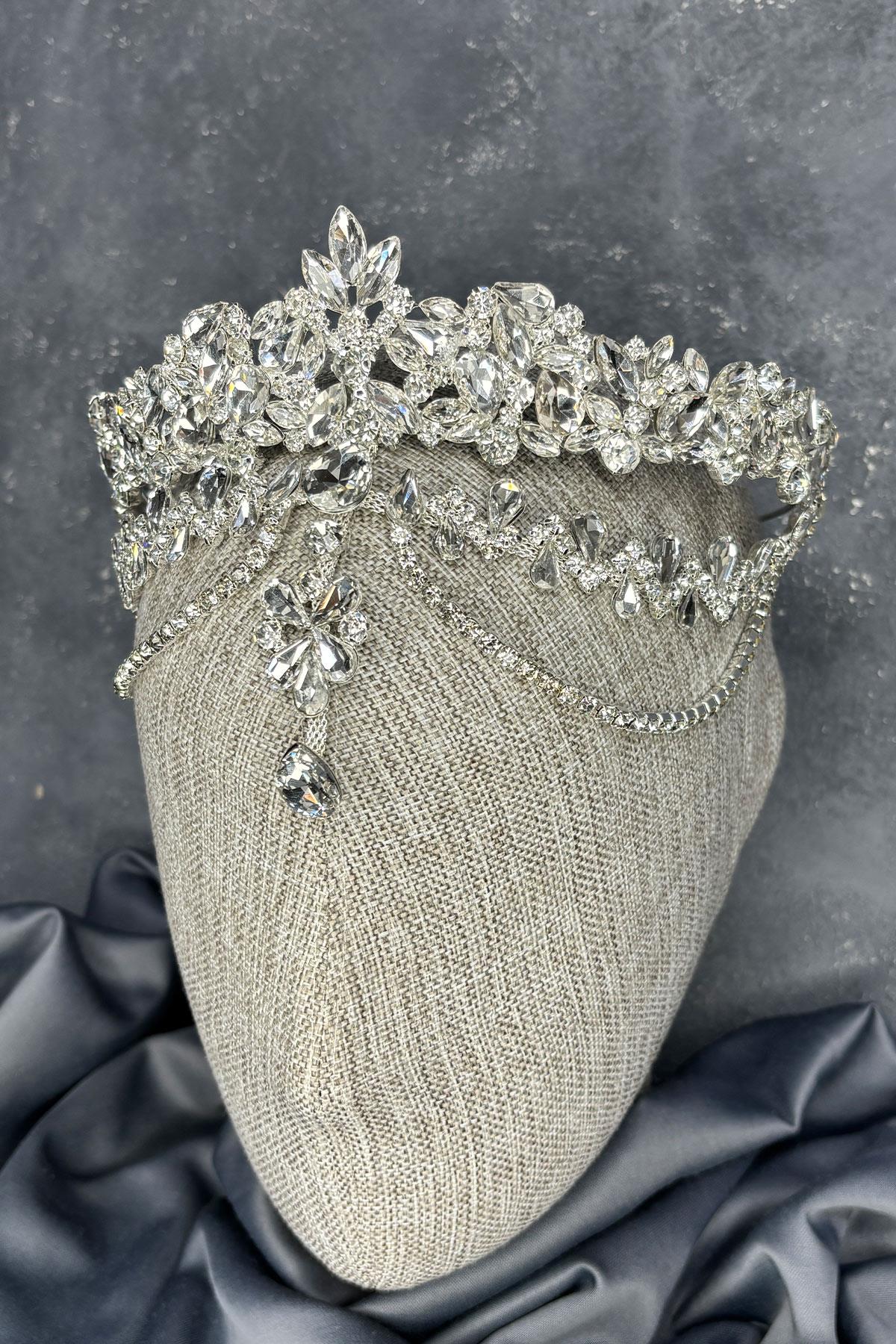 Gümüş Dali Alınlık Sallantılı Gelin Kına Tacı Saç Aksesuarı