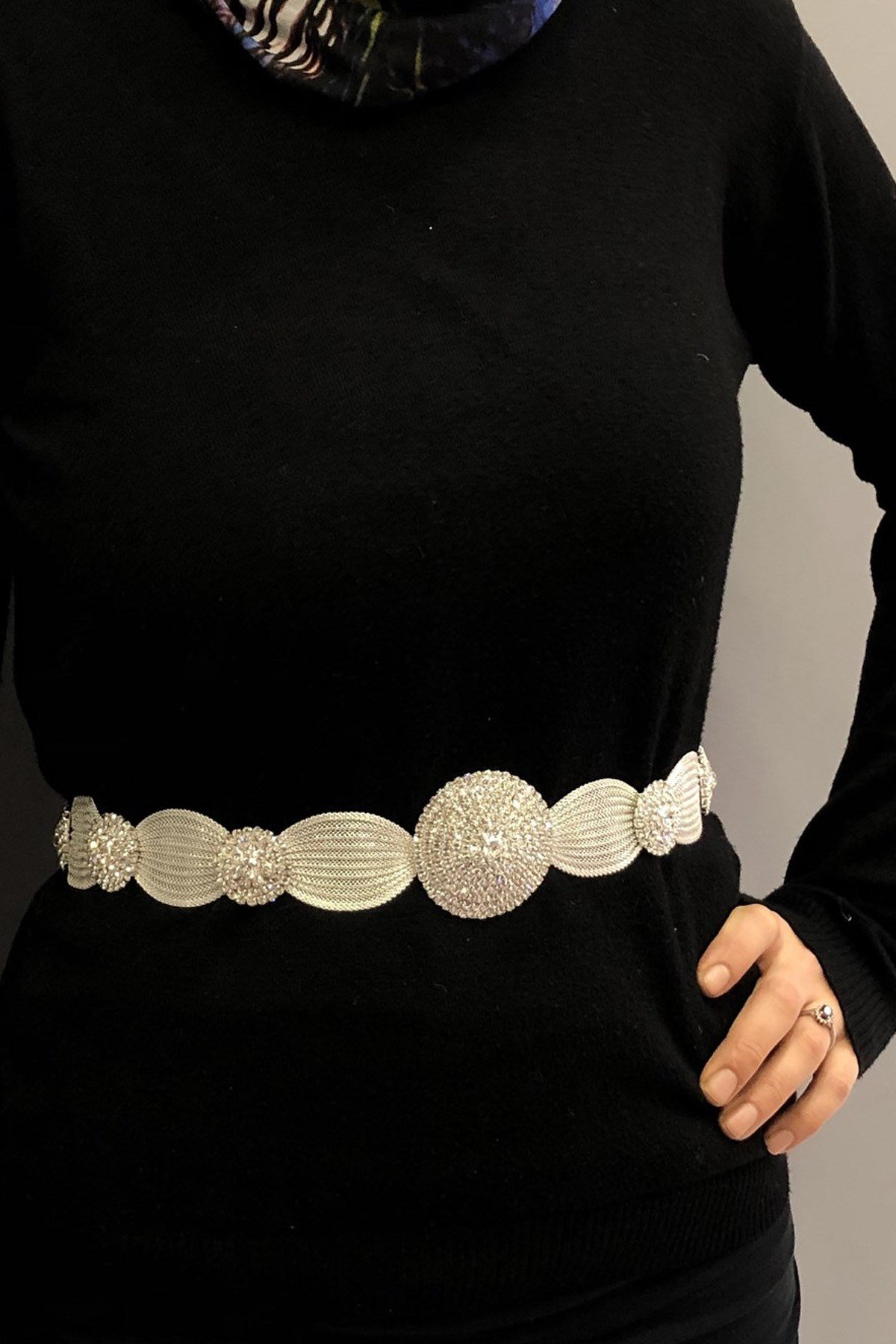 Gümüş Hasırlı Taşlı Arnavut Şalvar Kemeri