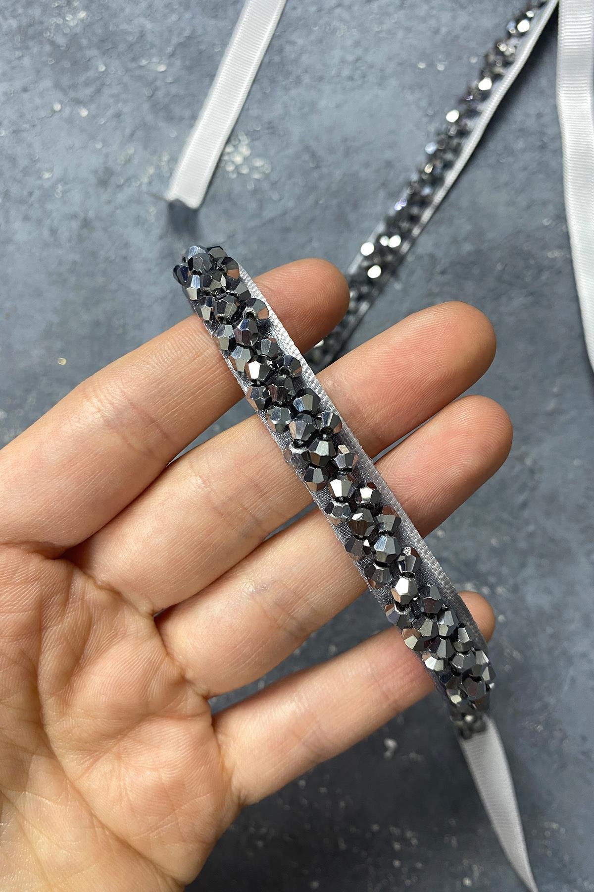 Gümüş Rengi Kristal Boncuklu Abiye Elbise Kemer Aksesuarı