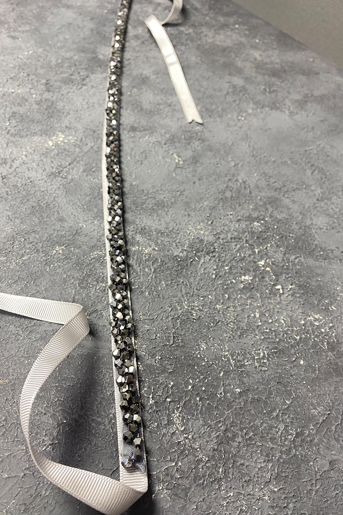 Gümüş Rengi Kristal Boncuklu Abiye Elbise Kemer Aksesuarı