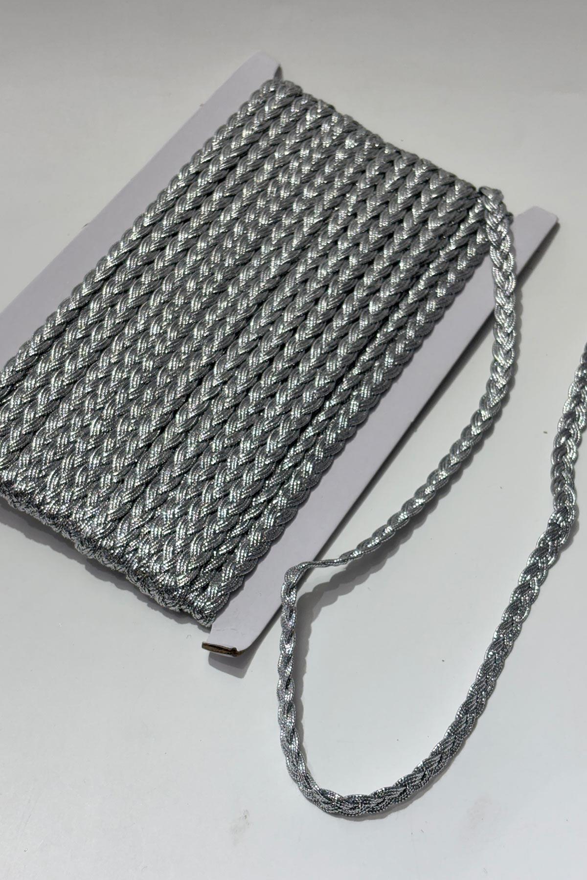 Gümüş Rengi  Saç Örgüsü Simli Şerit Biye Su Taşı