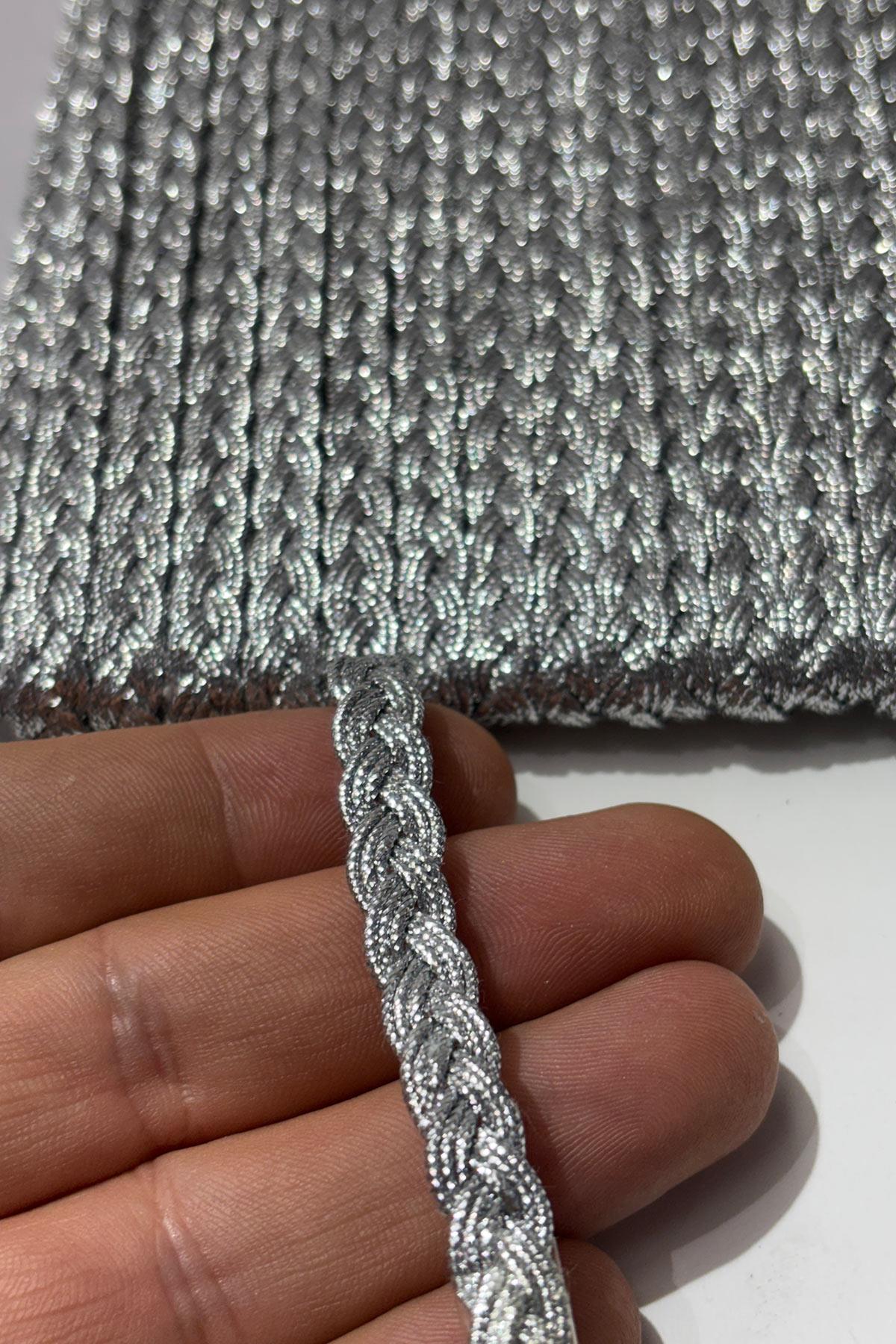 Gümüş Rengi  Saç Örgüsü Simli Şerit Biye Su Taşı