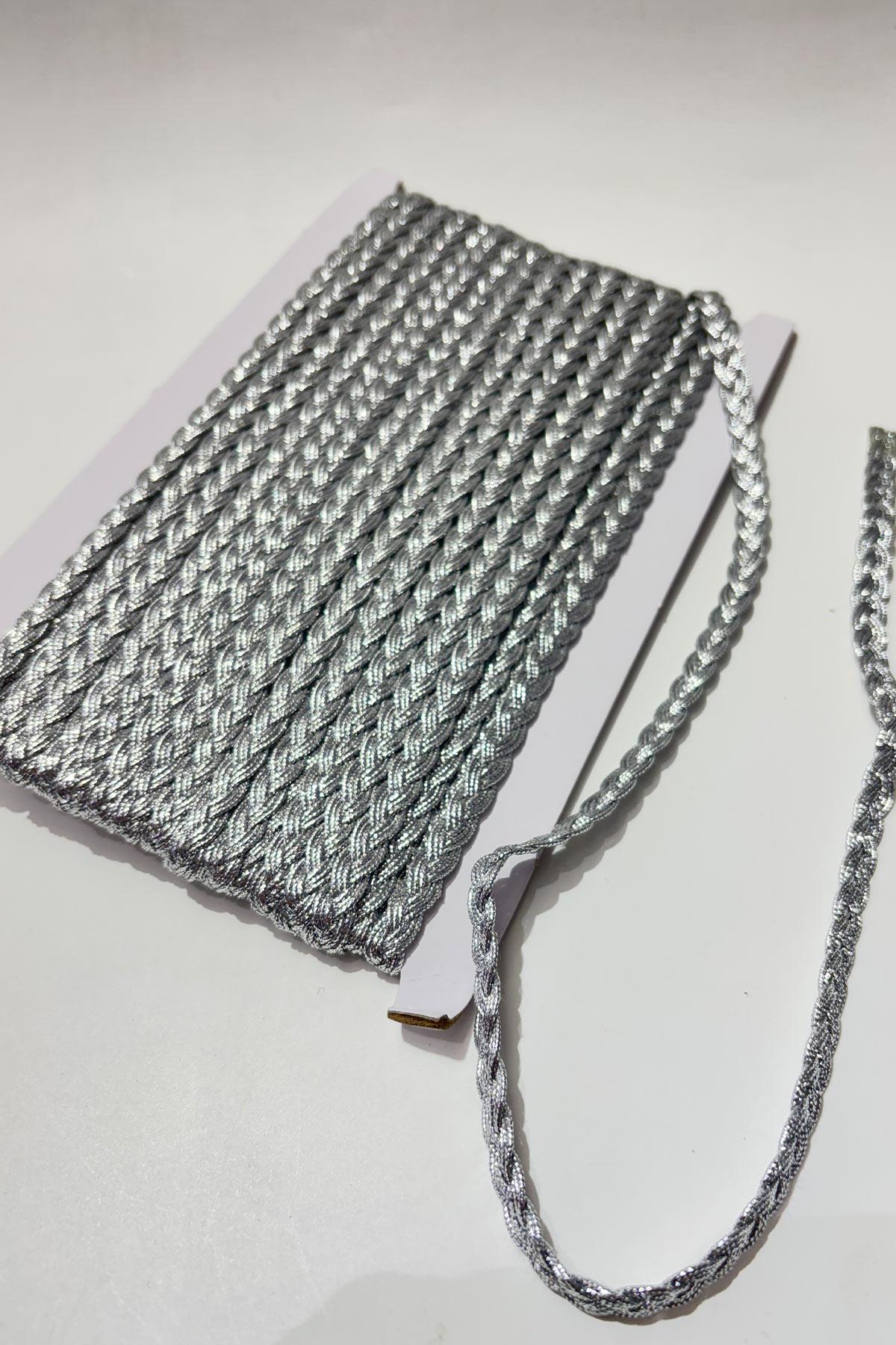 Gümüş Rengi  Saç Örgüsü Simli Şerit Biye Su Taşı