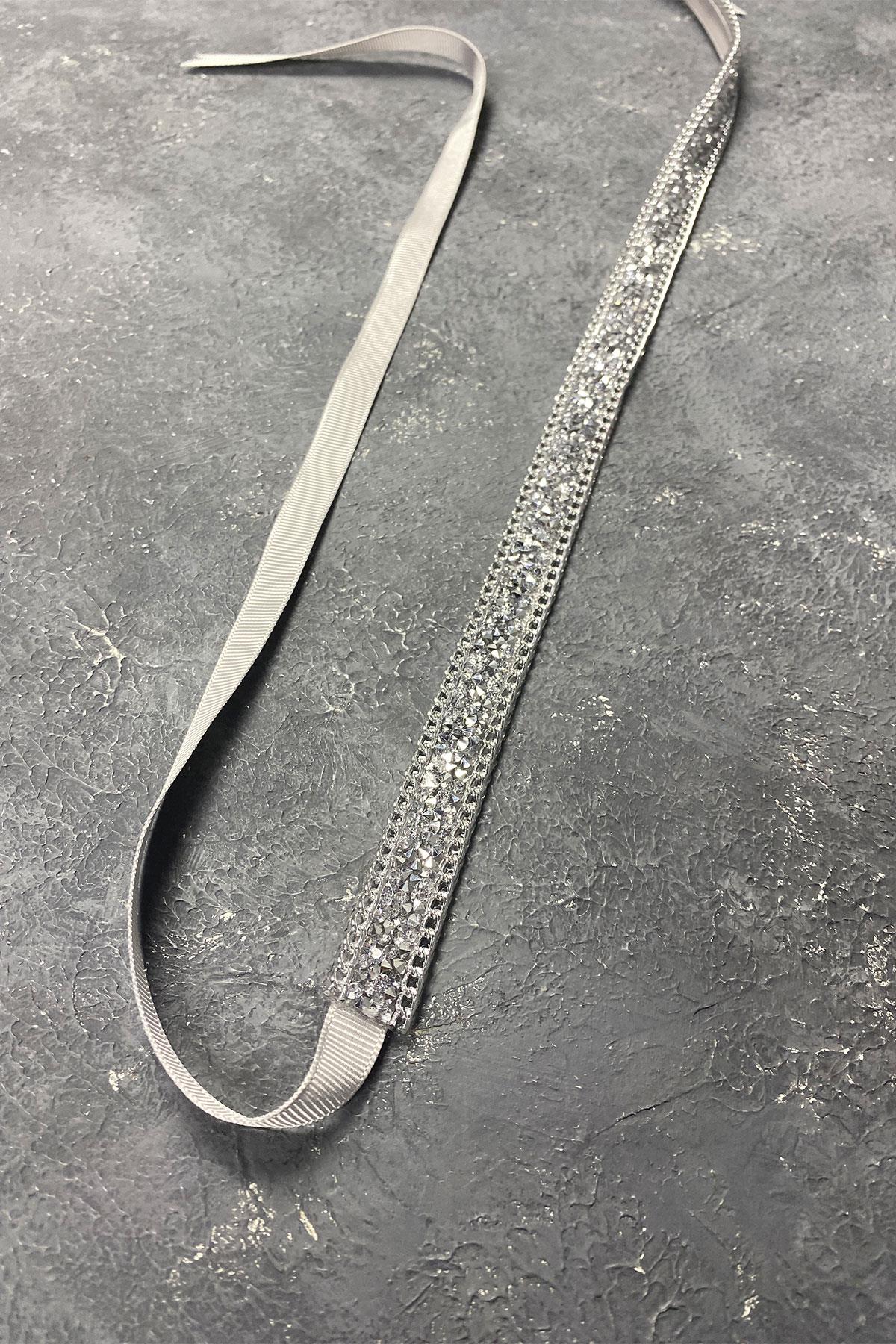 Gümüş Renk Parlak Boncuk İşlemeli Abiye Elbise Kemeri Bel Aksesuarı