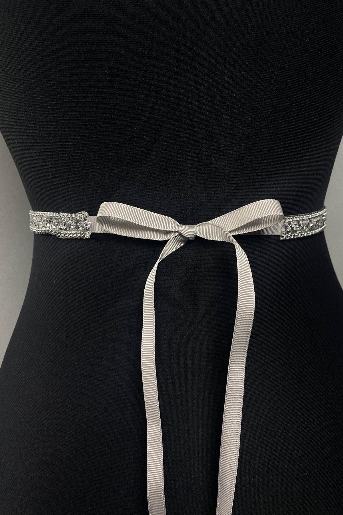 Gümüş Renk Parlak Boncuk İşlemeli Abiye Elbise Kemeri Bel Aksesuarı