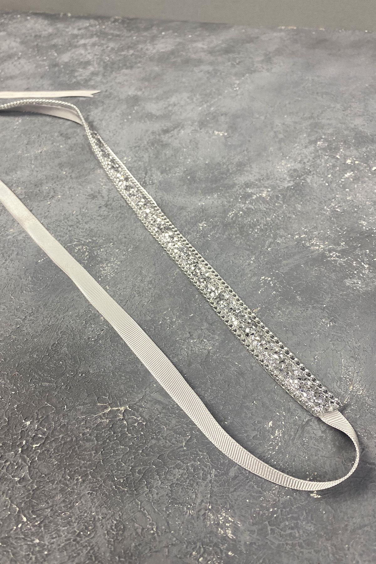 Gümüş Renk Parlak Boncuk İşlemeli Abiye Elbise Kemeri Bel Aksesuarı