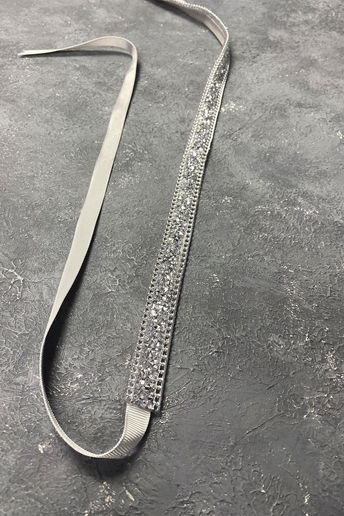 Gümüş Renk Parlak Boncuk İşlemeli Abiye Elbise Kemeri Bel Aksesuarı