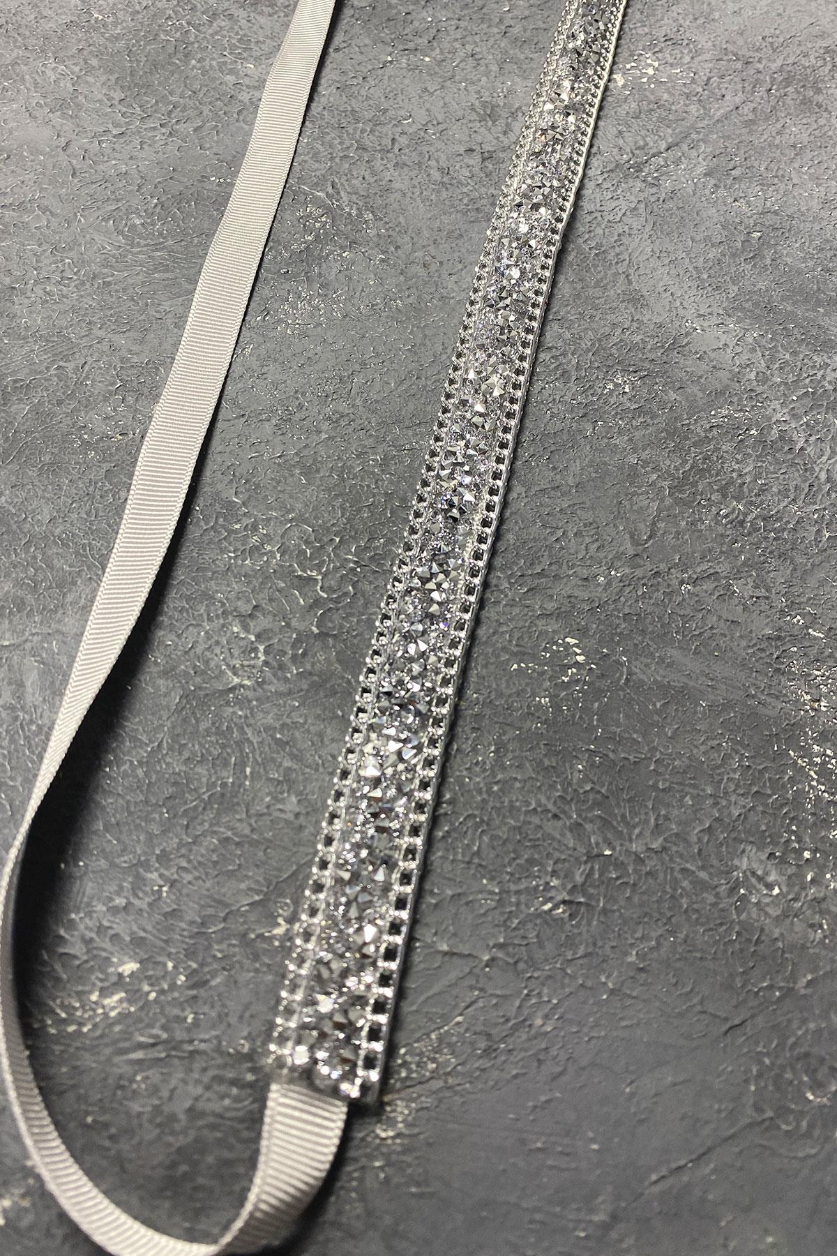 Gümüş Renk Parlak Boncuk İşlemeli Abiye Elbise Kemeri Bel Aksesuarı