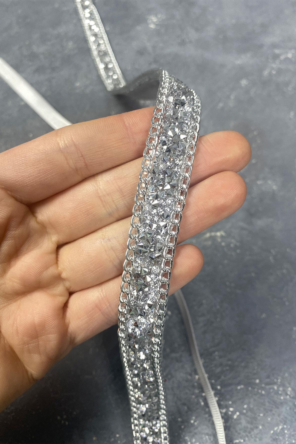 Gümüş Renk Parlak Boncuk İşlemeli Abiye Elbise Kemeri Bel Aksesuarı