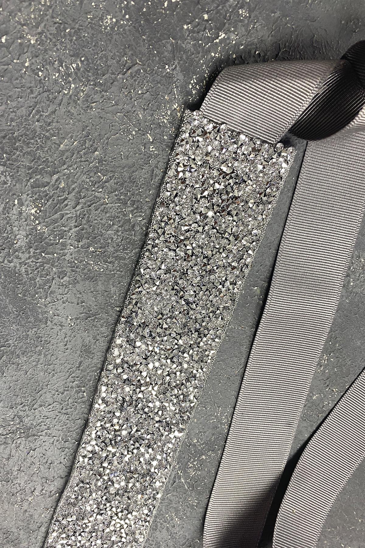 Gümüş Sık Parlak Boncuk İşlemeli Taşlı Abiye Elbise Bel Kemeri