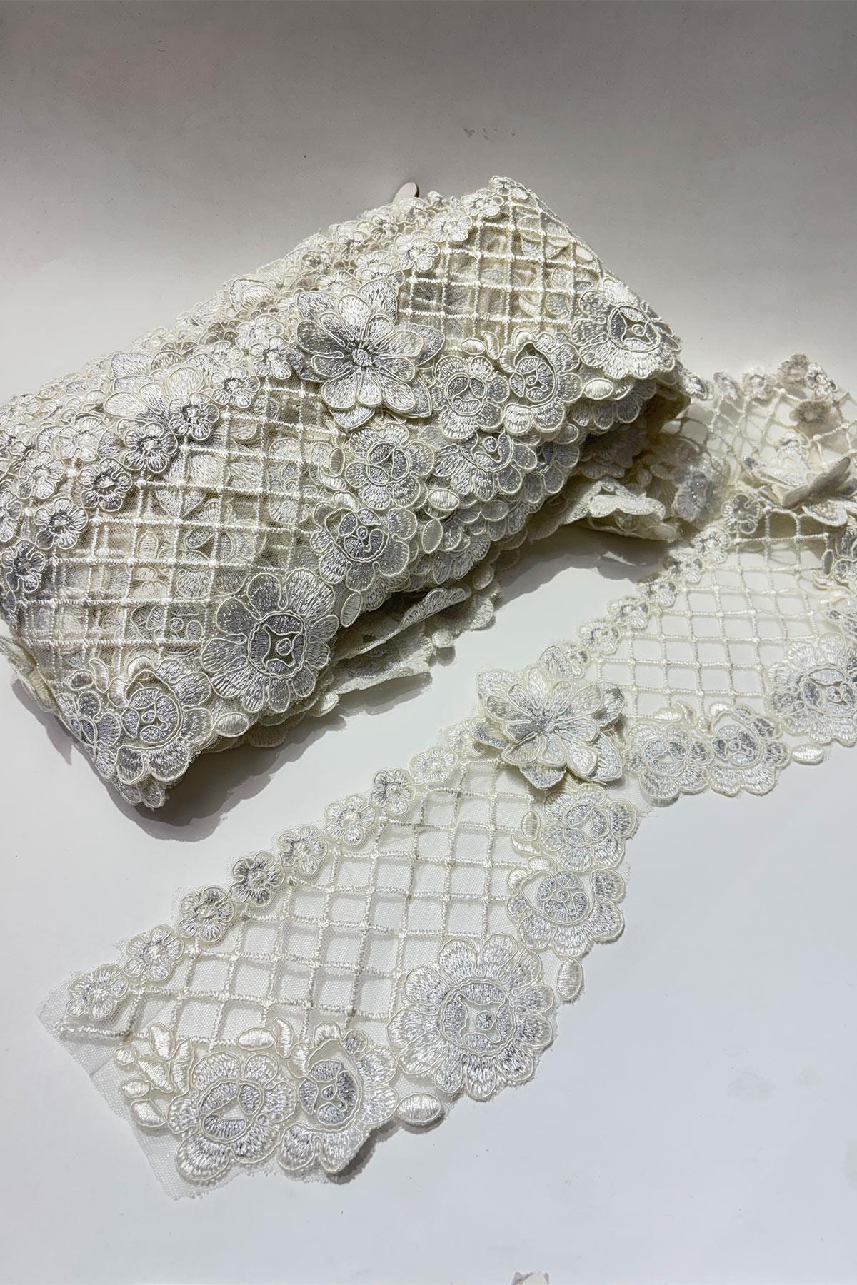 Gümüş Simli Fransız Güpür Kenar Dantel Şerit