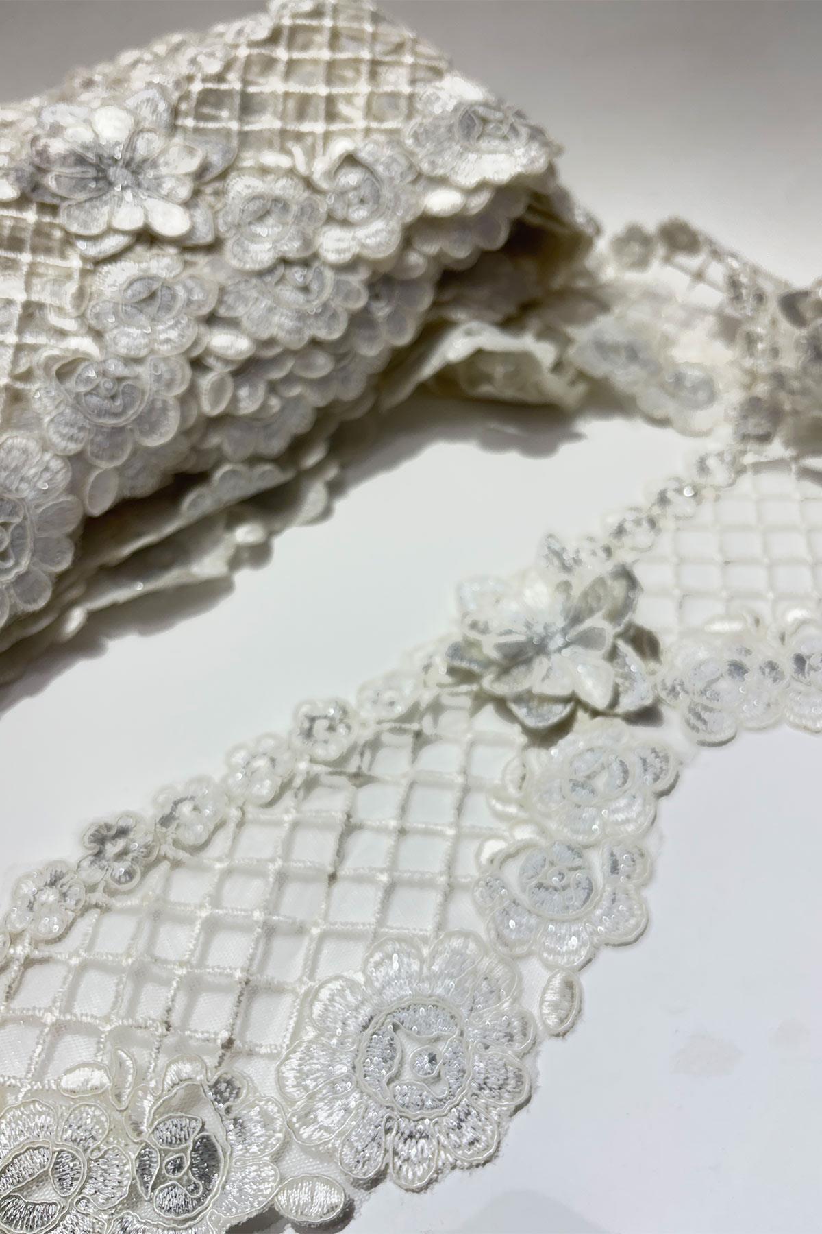 Gümüş Simli Fransız Güpür Kenar Dantel Şerit