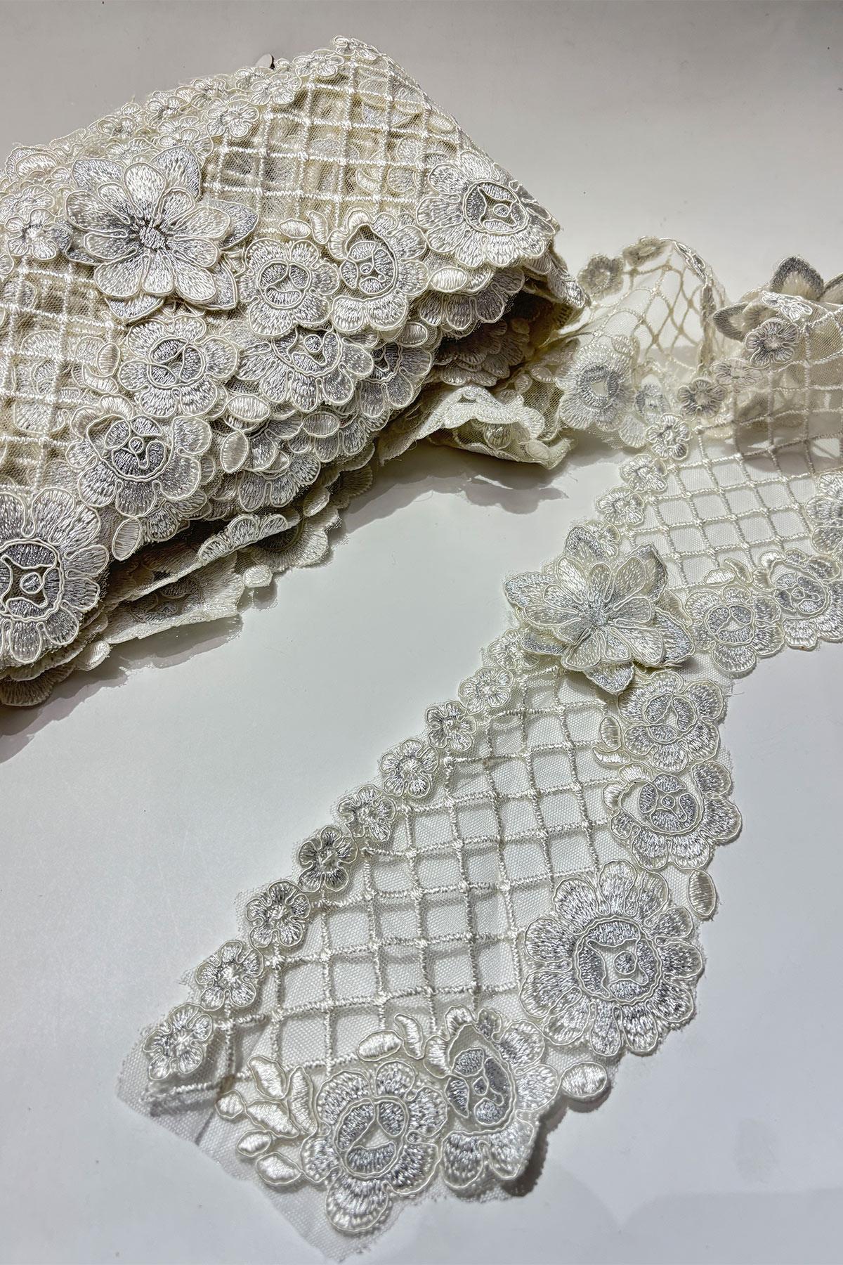 Gümüş Simli Fransız Güpür Kenar Dantel Şerit
