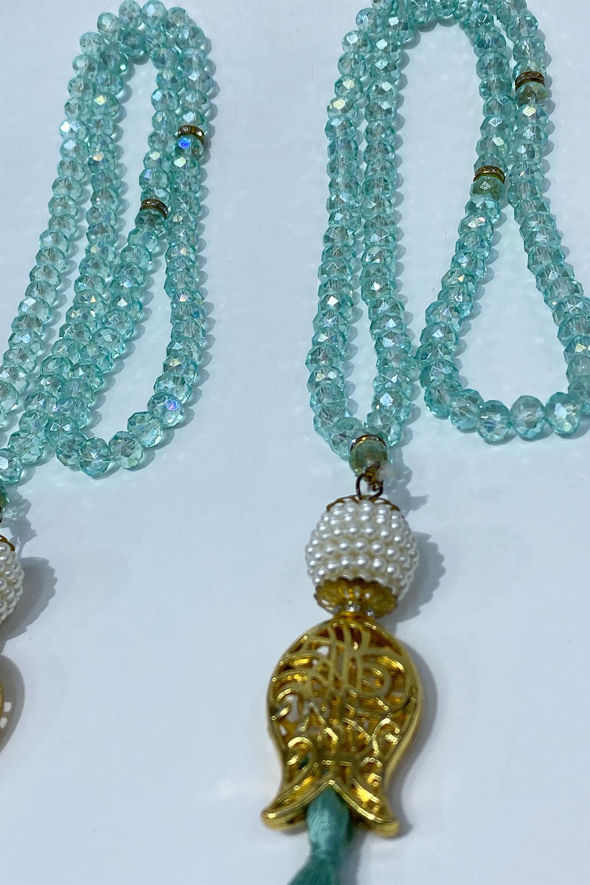 Hediyelik Laleli Püsküllü Kristal Boncuklu 99 Lu Namaz Tesbihi ( Mevlüt-sünnet-hac-umre)